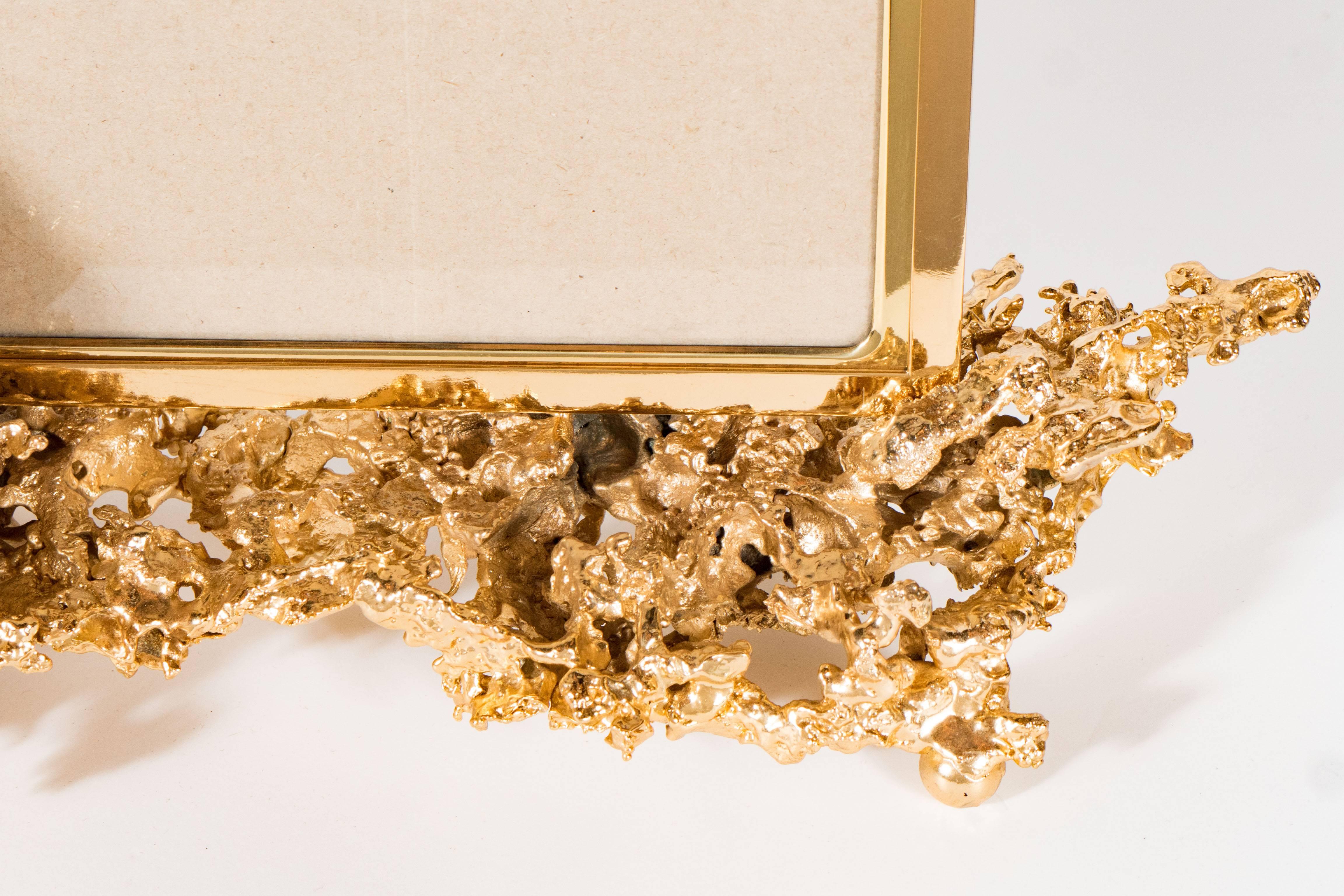 Late 20th Century Exquisite Picture Frame by Claude Boeltz in Gilded Bronze and Rock Crystal