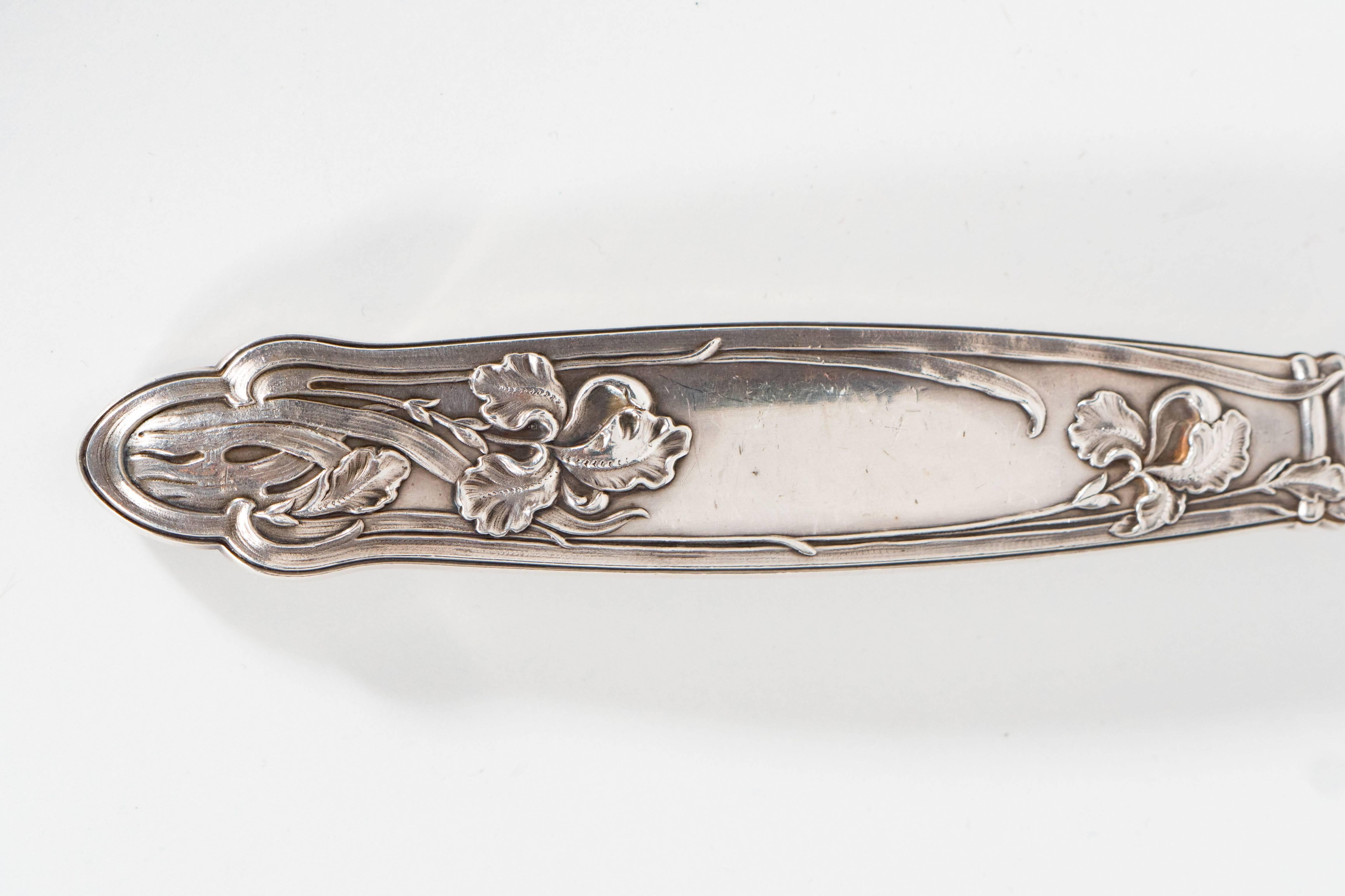 Early 20th Century Antique Art Nouveau Sterling Silver Joint Holder with Sinuous Iris Design