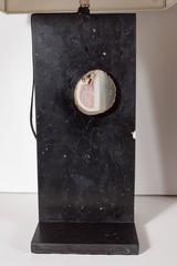 Luxe Exotic Black Marble Table Lamp with Various Imbedded Geode