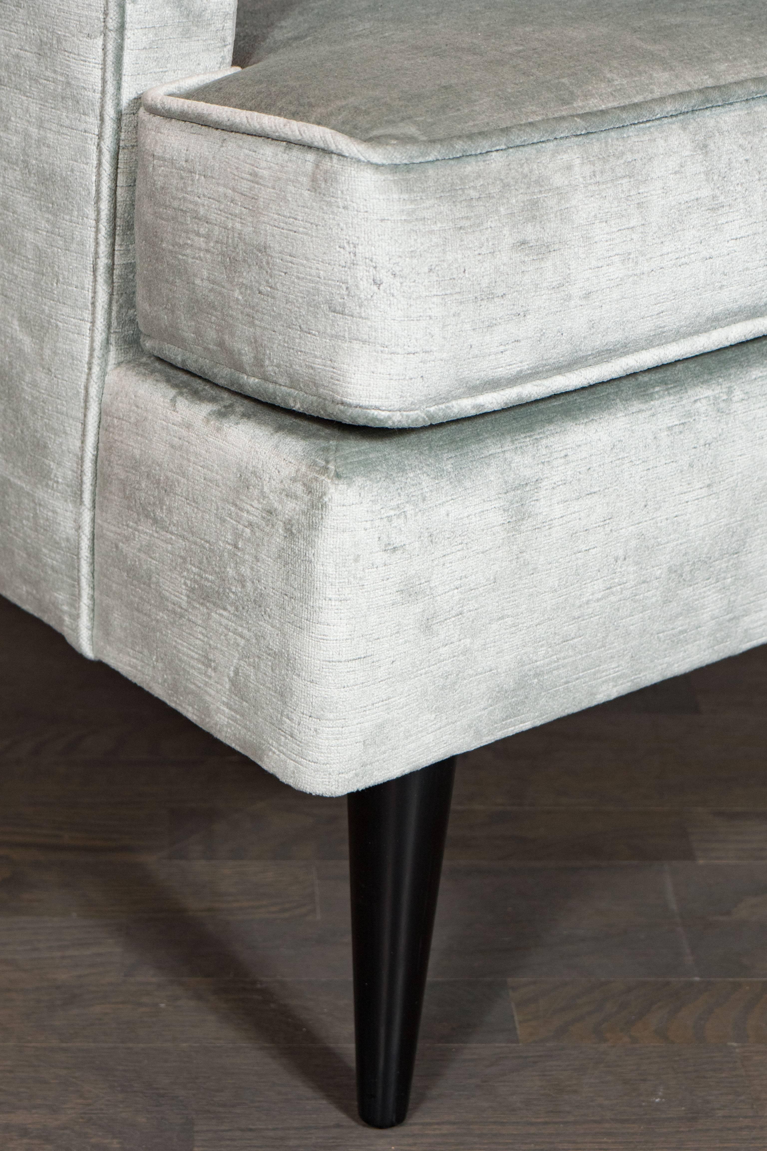 Pair of Mid-Century Armchairs in Smoked Platinum Velvet & Ebonized Walnut In Excellent Condition In New York, NY