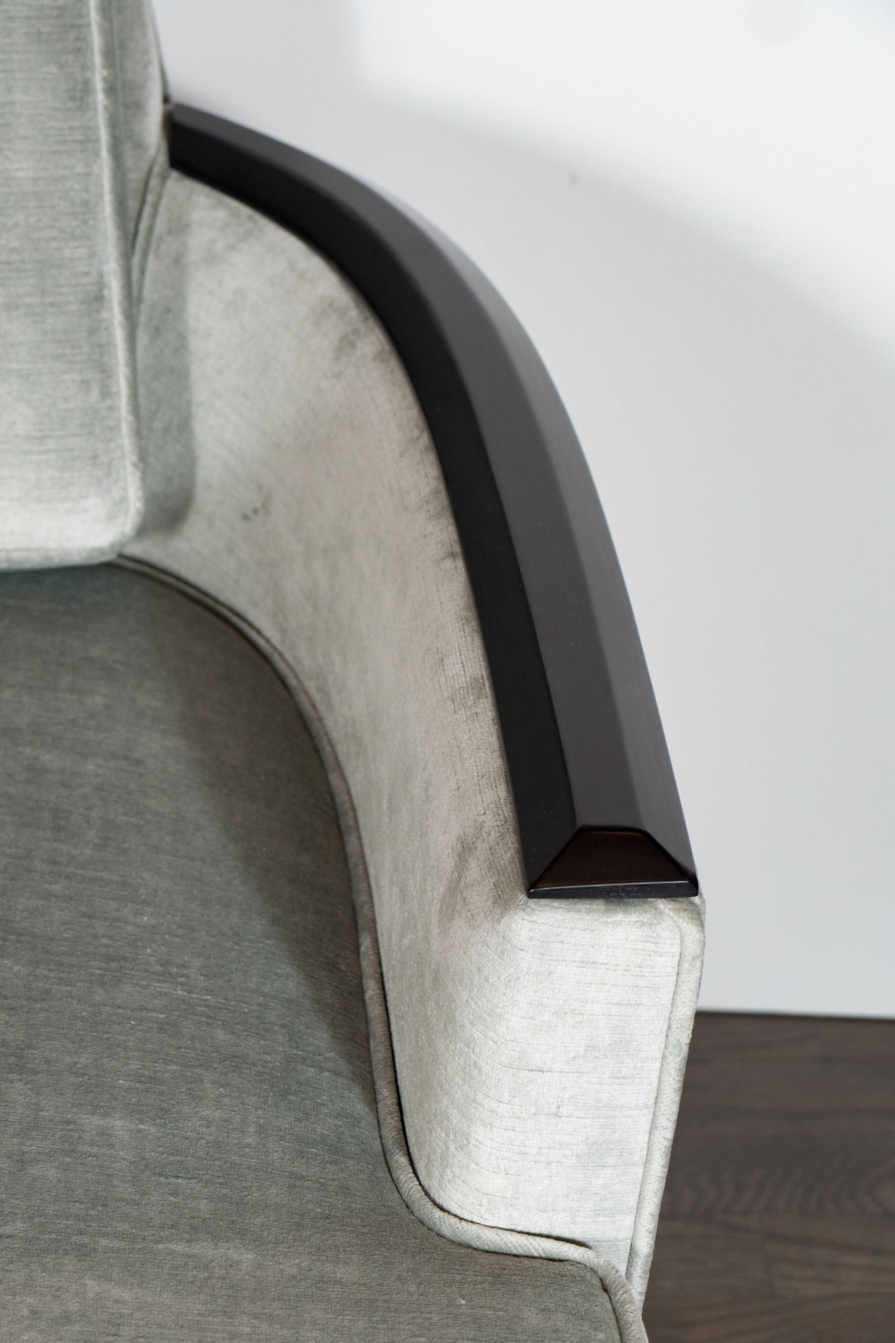 Pair of Mid-Century Armchairs in Smoked Platinum Velvet & Ebonized Walnut 2