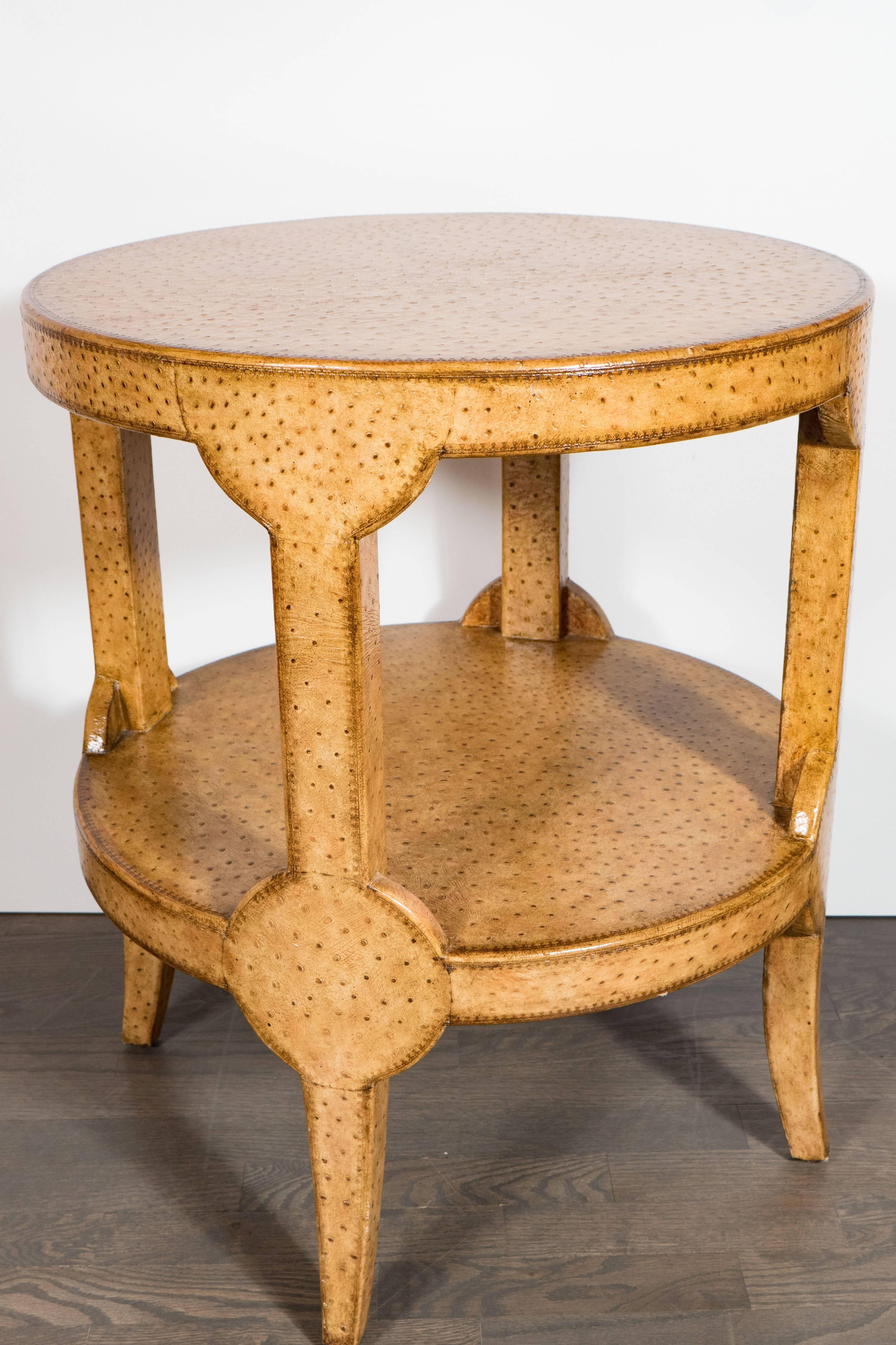 American Mid-Century Modernist Two-Tier Ostrich Skin Side Gueridon Table