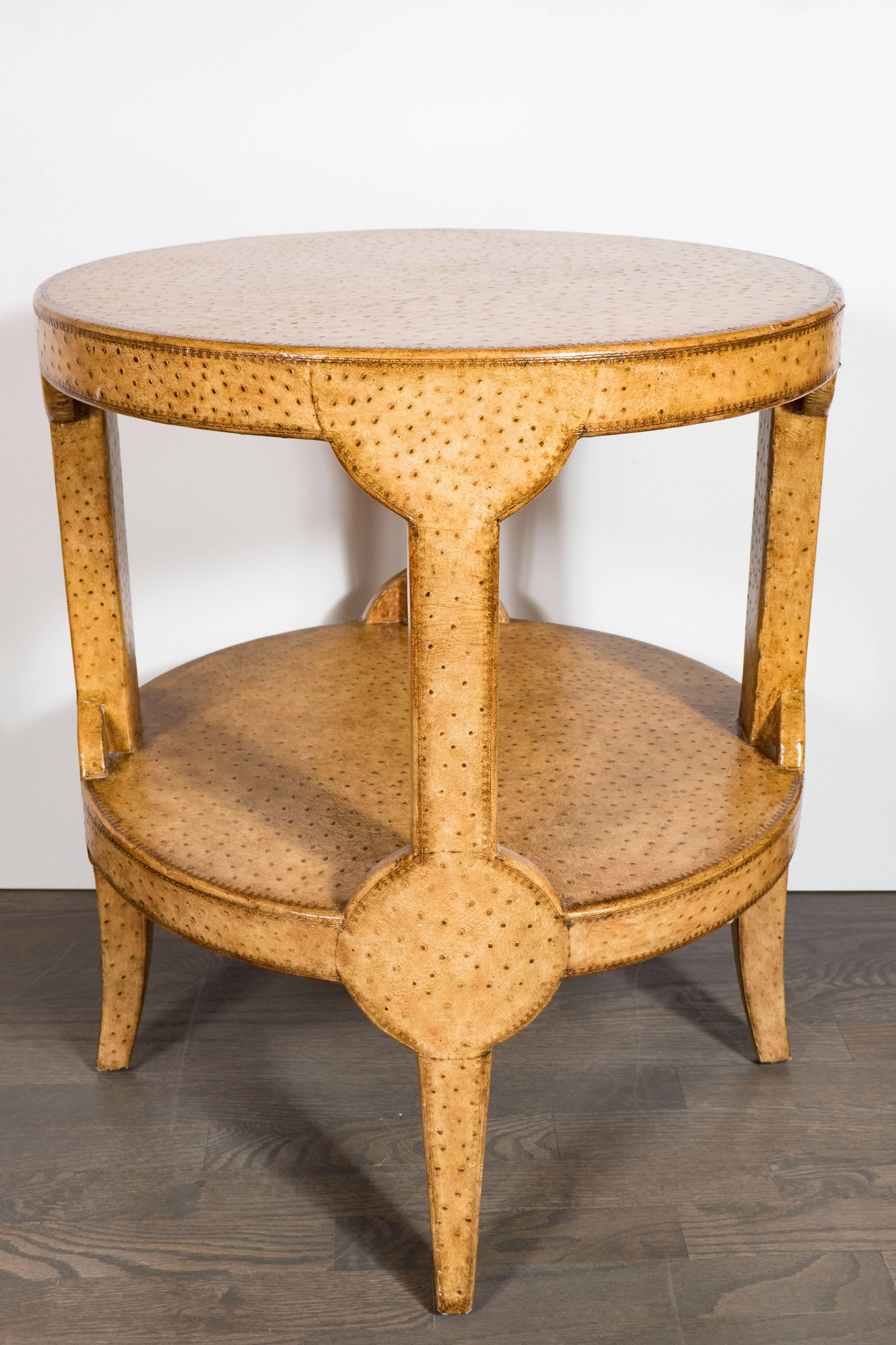 Late 20th Century Mid-Century Modernist Two-Tier Ostrich Skin Side Gueridon Table