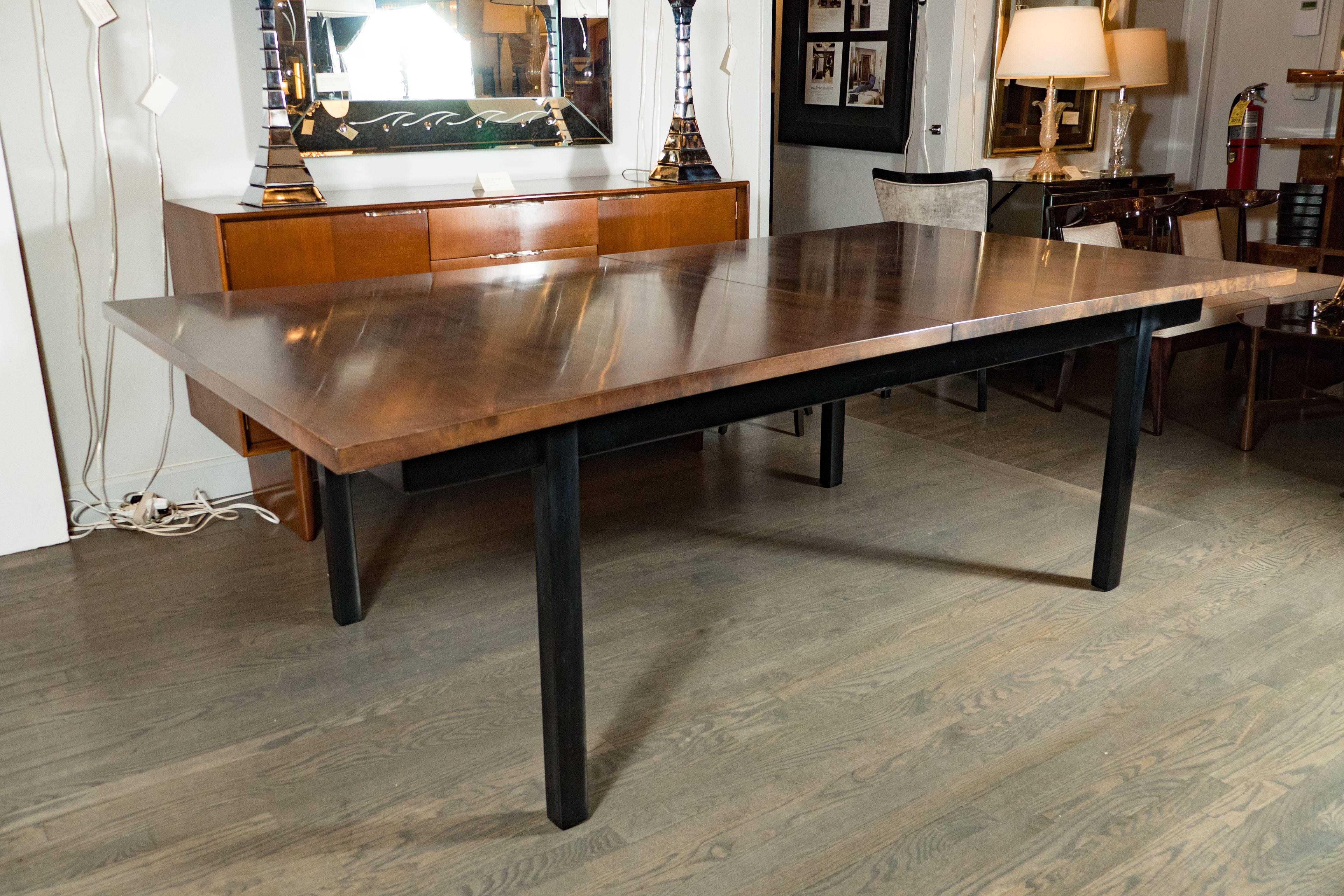 American Extendable Parabolic Dining Table in Burled Walnut by Harold Schwartz