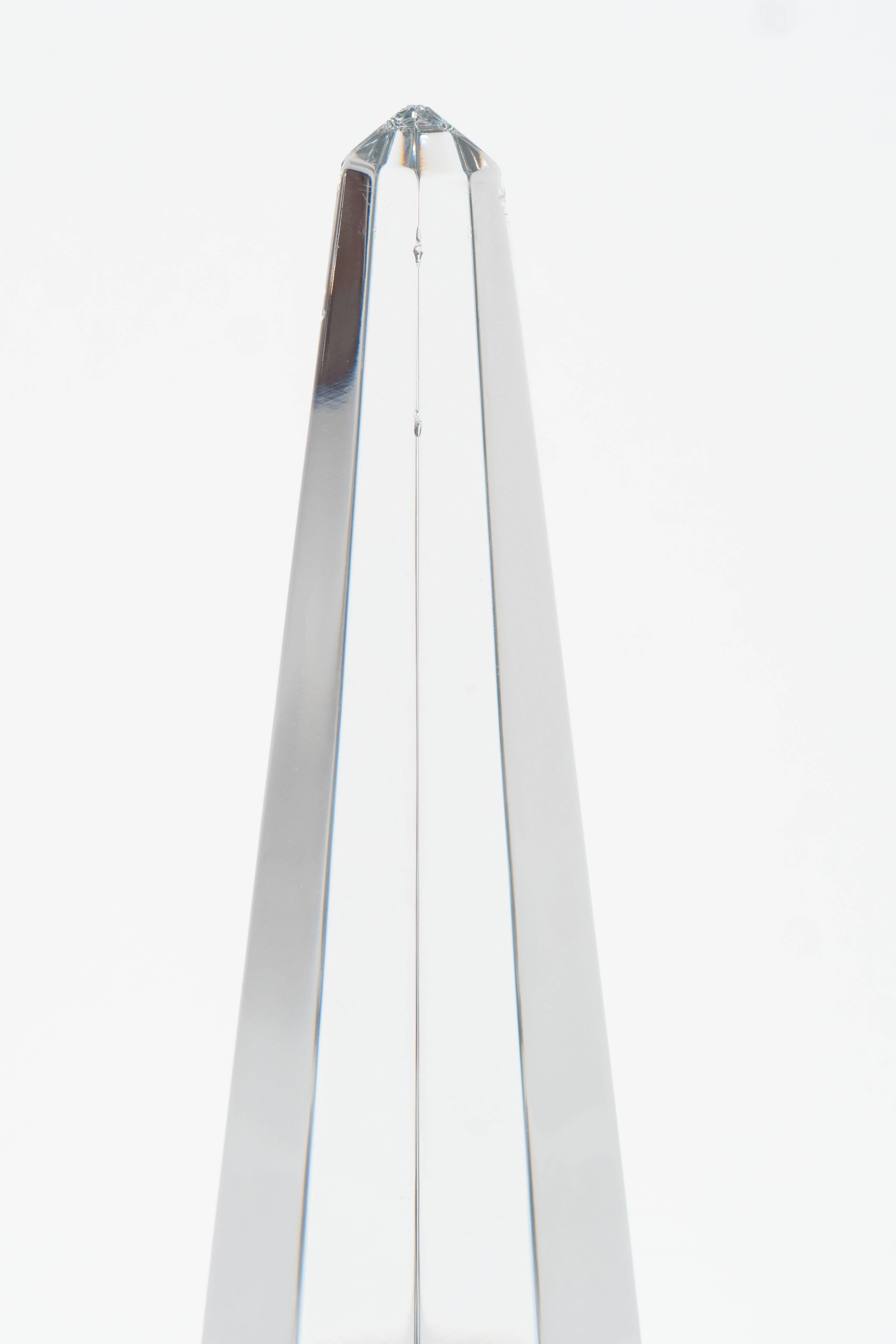 French Mid-Modernist Crystal Obelisk by Baccarat with Faceted Detailing