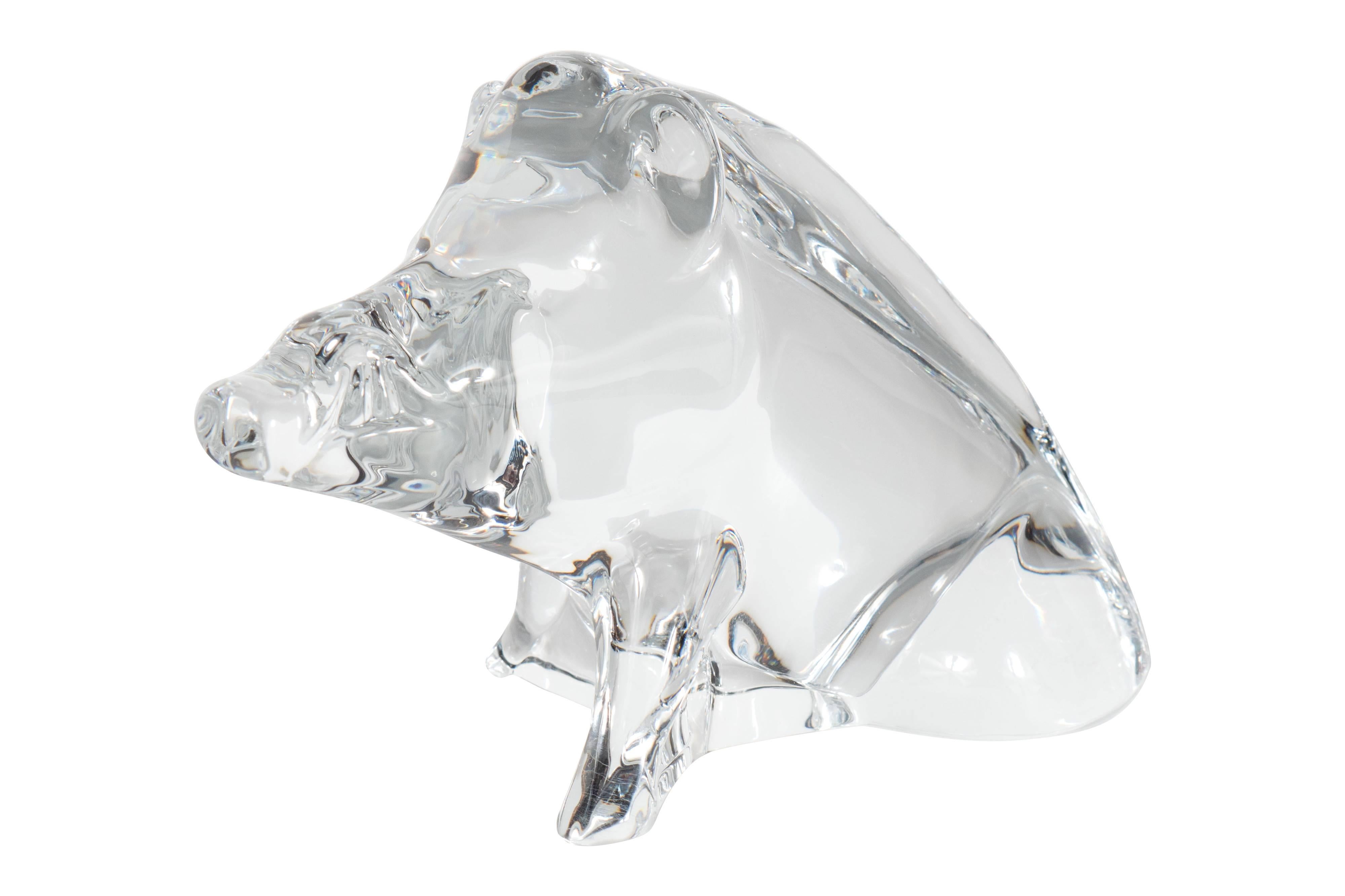 Modernist Baccarat Crystal Sculpture of a Wild Boar or a Razorback In Excellent Condition In New York, NY