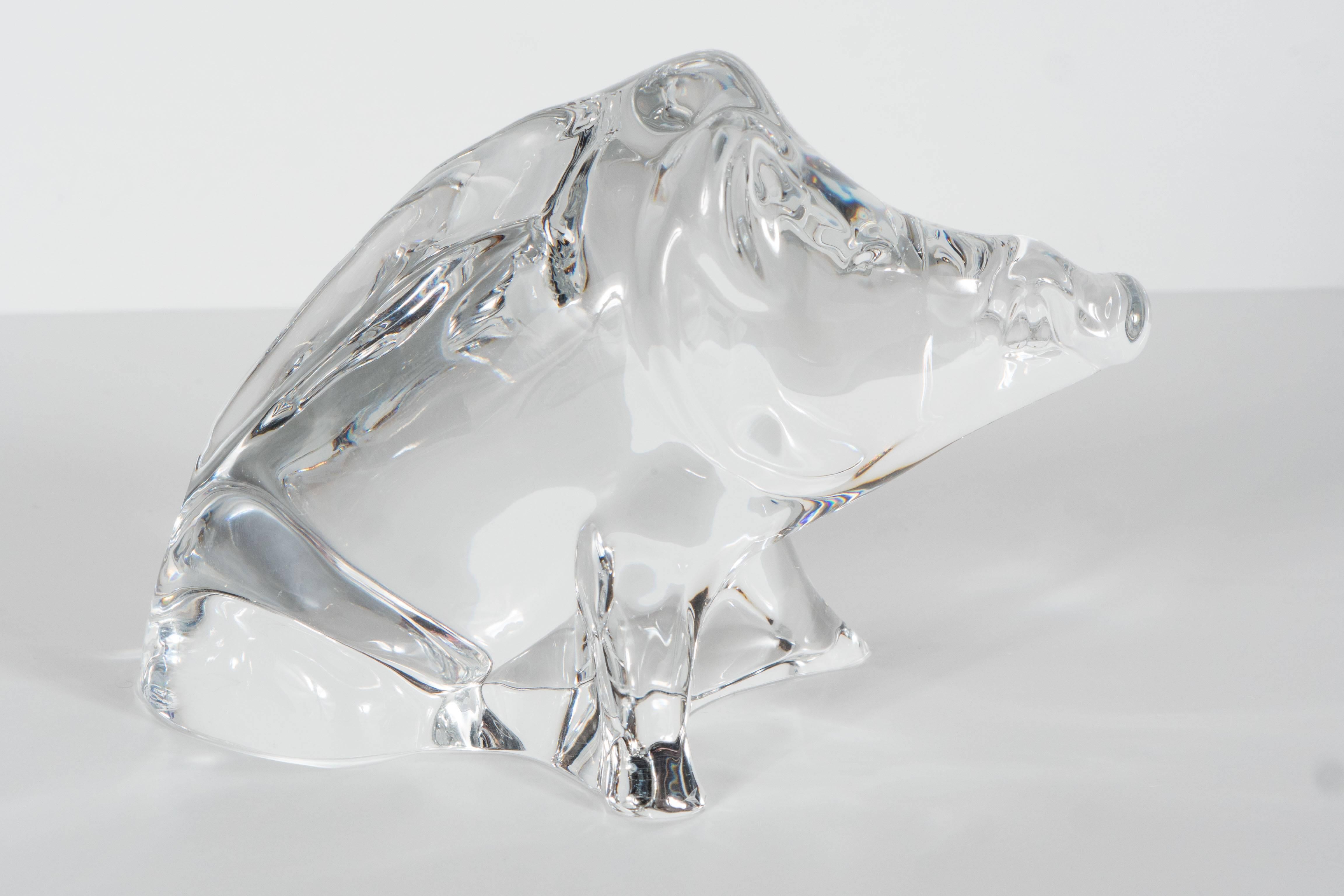Modernist Baccarat Crystal Sculpture of a Wild Boar or a Razorback 1