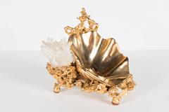Gilded Bronze Shell and Coral Sculpture with Crystal Specimen by Claude Boeltz