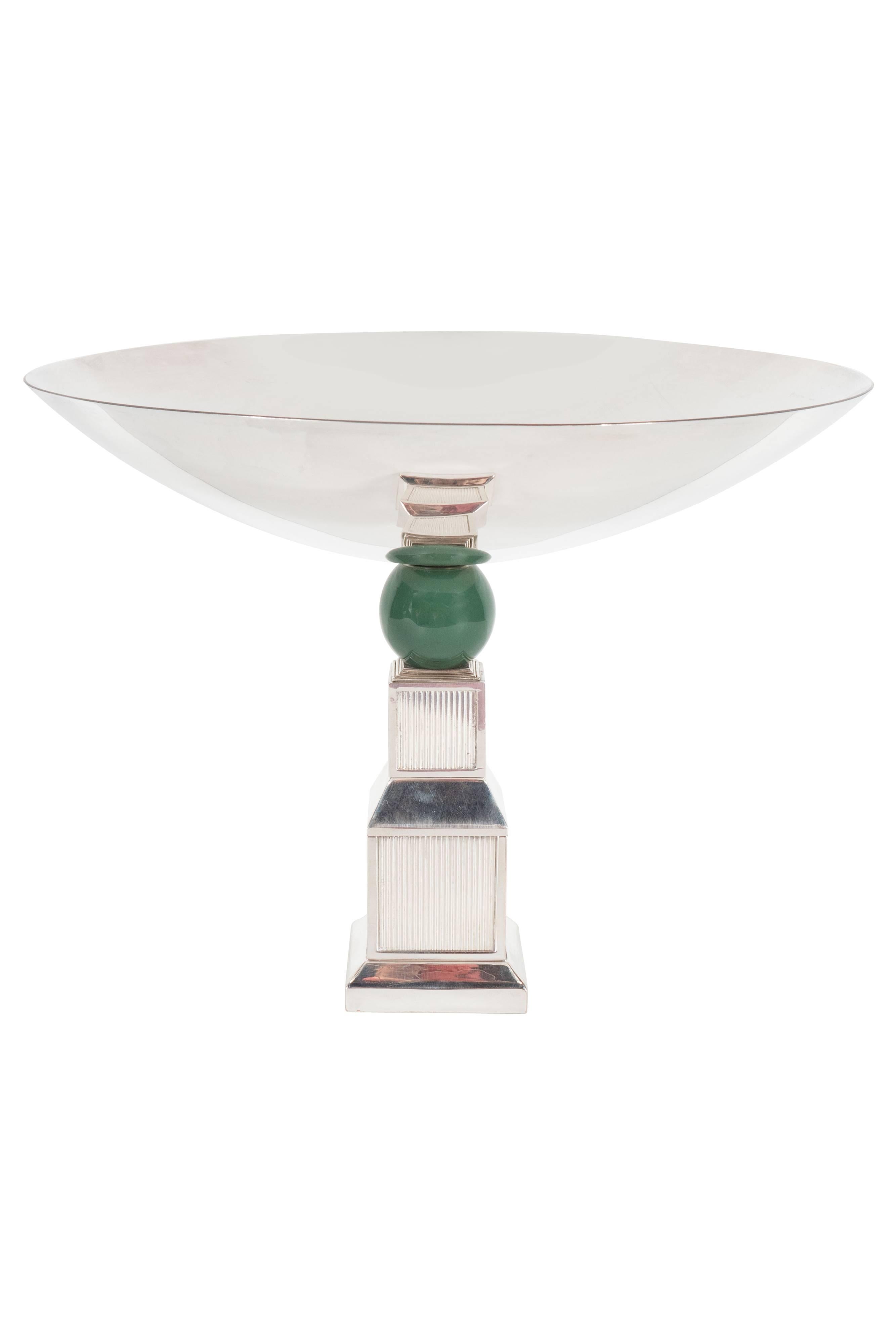 Late 20th Century Mid-Century Modernist Art Deco Style Silver-Plated Bronze Tazza by Gucci