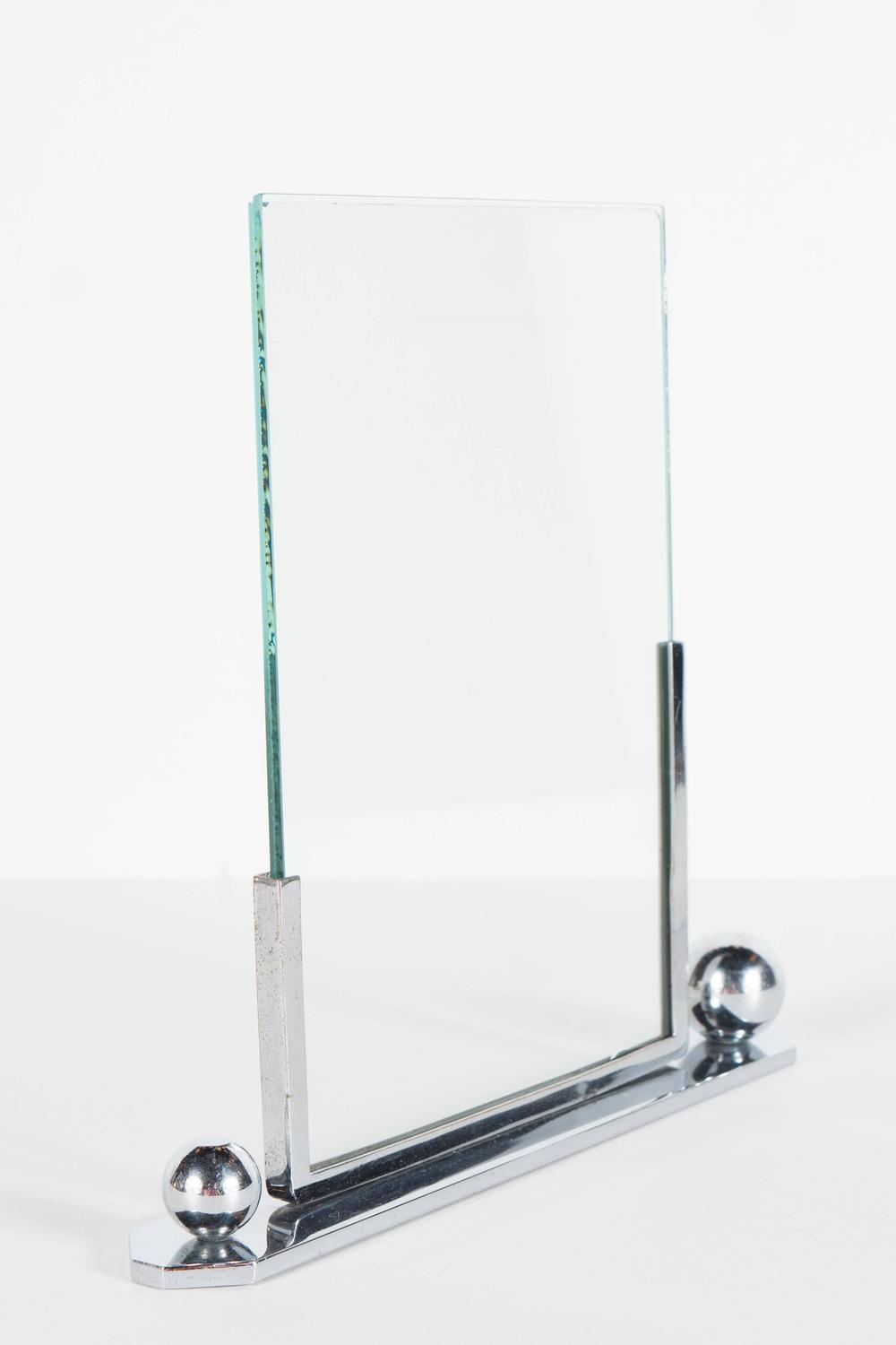 Art Deco Polished Chrome Picture Frame with Asymmetrical Detailing For