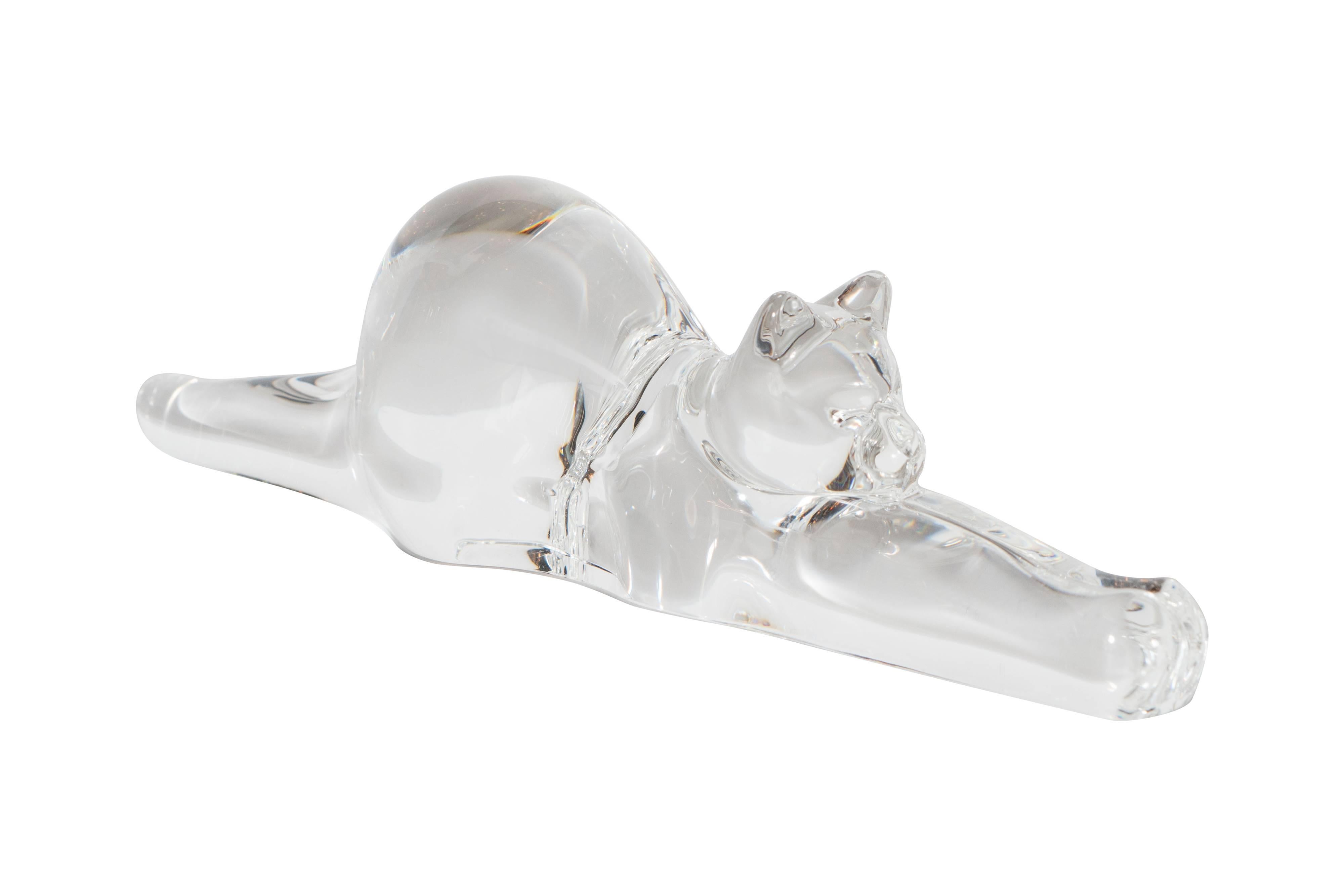 Modernist Handblown Stretching Cat Designed by Taf Lebel Schaefer for Steuben In Excellent Condition In New York, NY