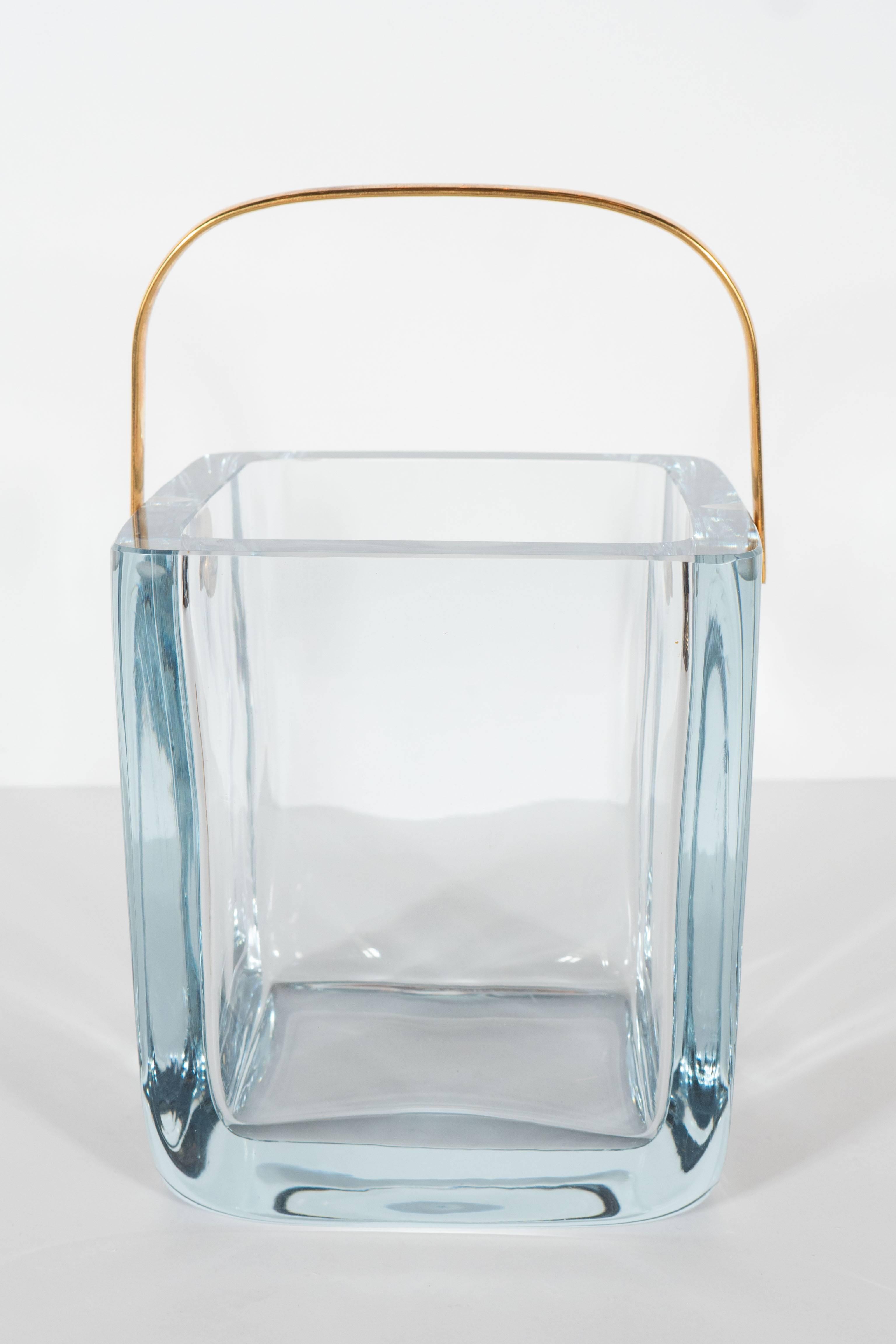 Mid-20th Century Cartier Glass Ice Bucket or Pail in Sterling with Gilt Handle and Tongs