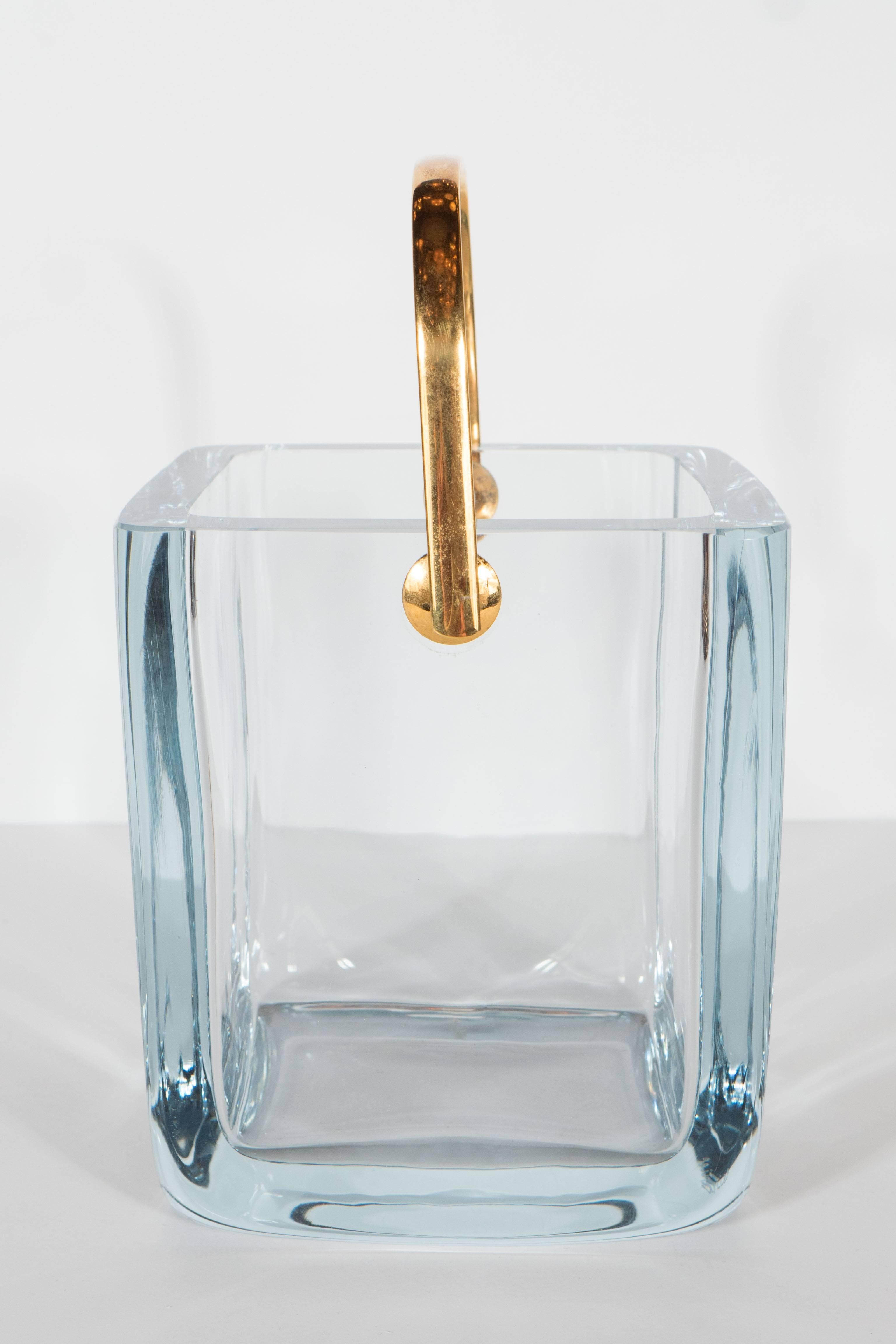 Cartier Glass Ice Bucket or Pail in Sterling with Gilt Handle and Tongs 2