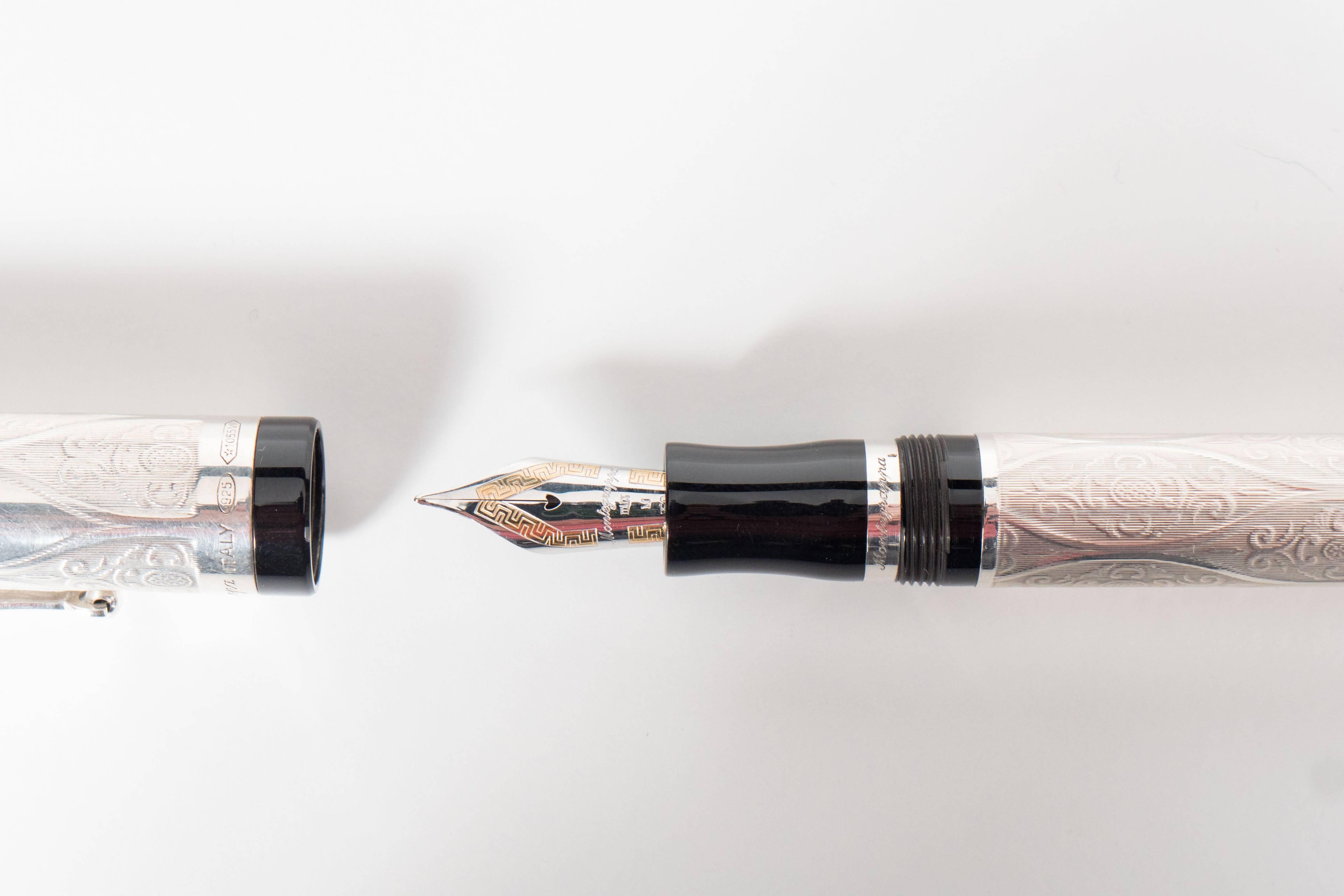 Montegrappa Limited Edition Cosmopolitan Baroque Sterling Silver Fountain Pen In Excellent Condition In New York, NY