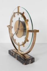 Art Deco Eight Day Clock by Bayard with Portoro Marble Base and Bronze Fittings