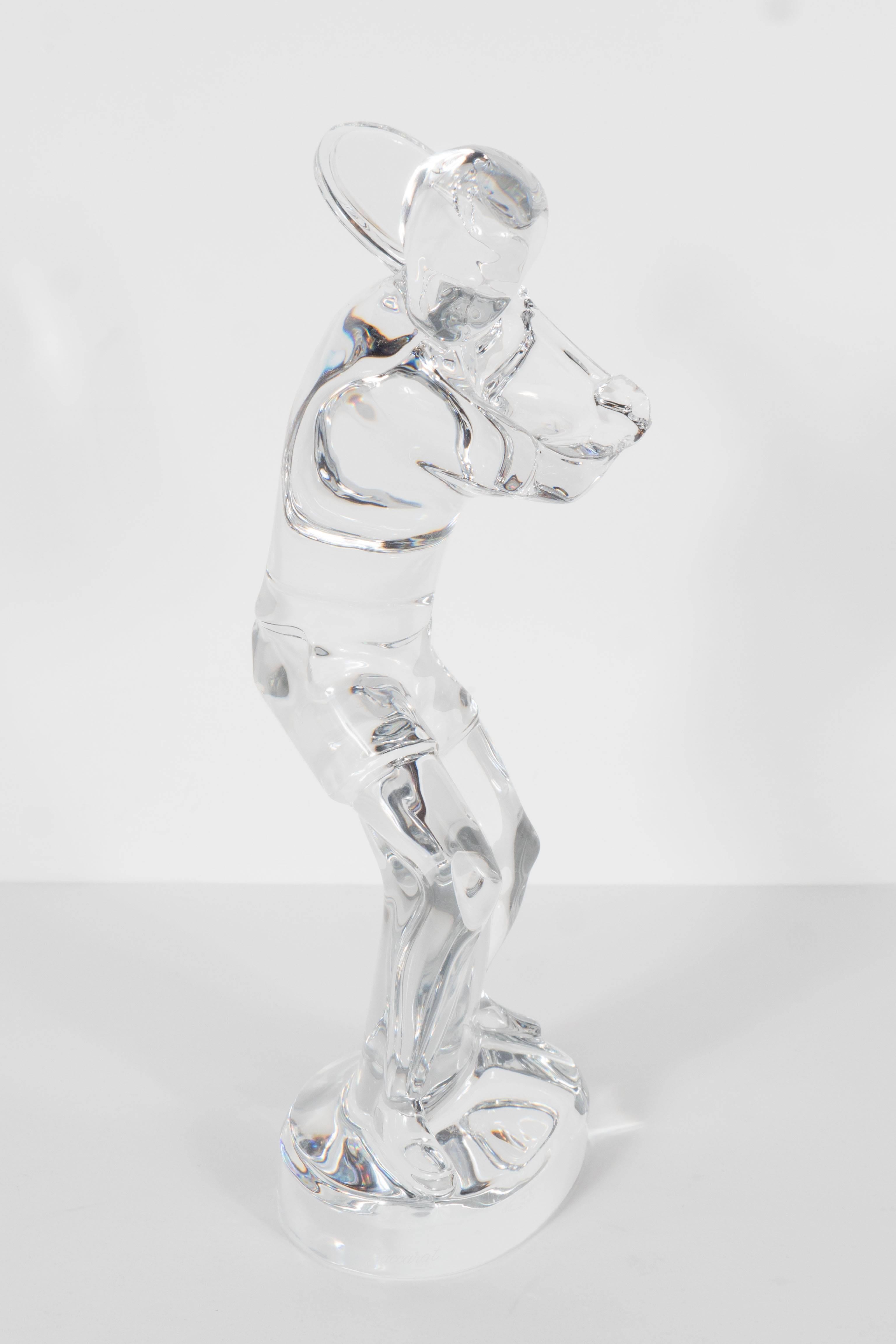 Baccarat Art Glass Male Tennis Player Crystal Figurine In Excellent Condition In New York, NY
