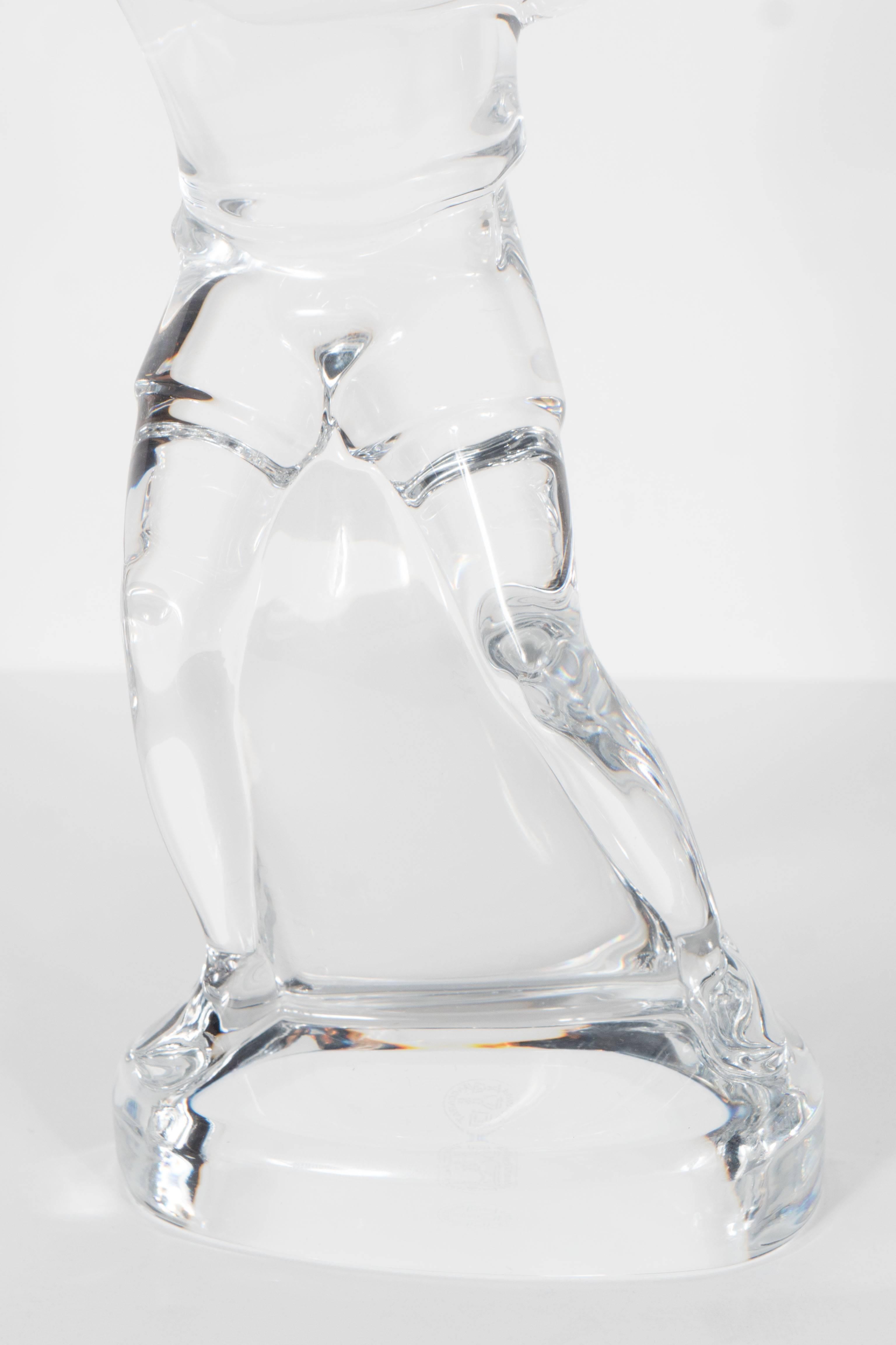Modern Baccarat Art Glass Male Tennis Player Crystal Figurine