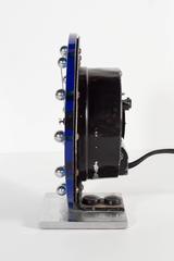 Horloge Art Déco en verre bleu miroir et chrome par Gilbert Rohde pour Herman Miller