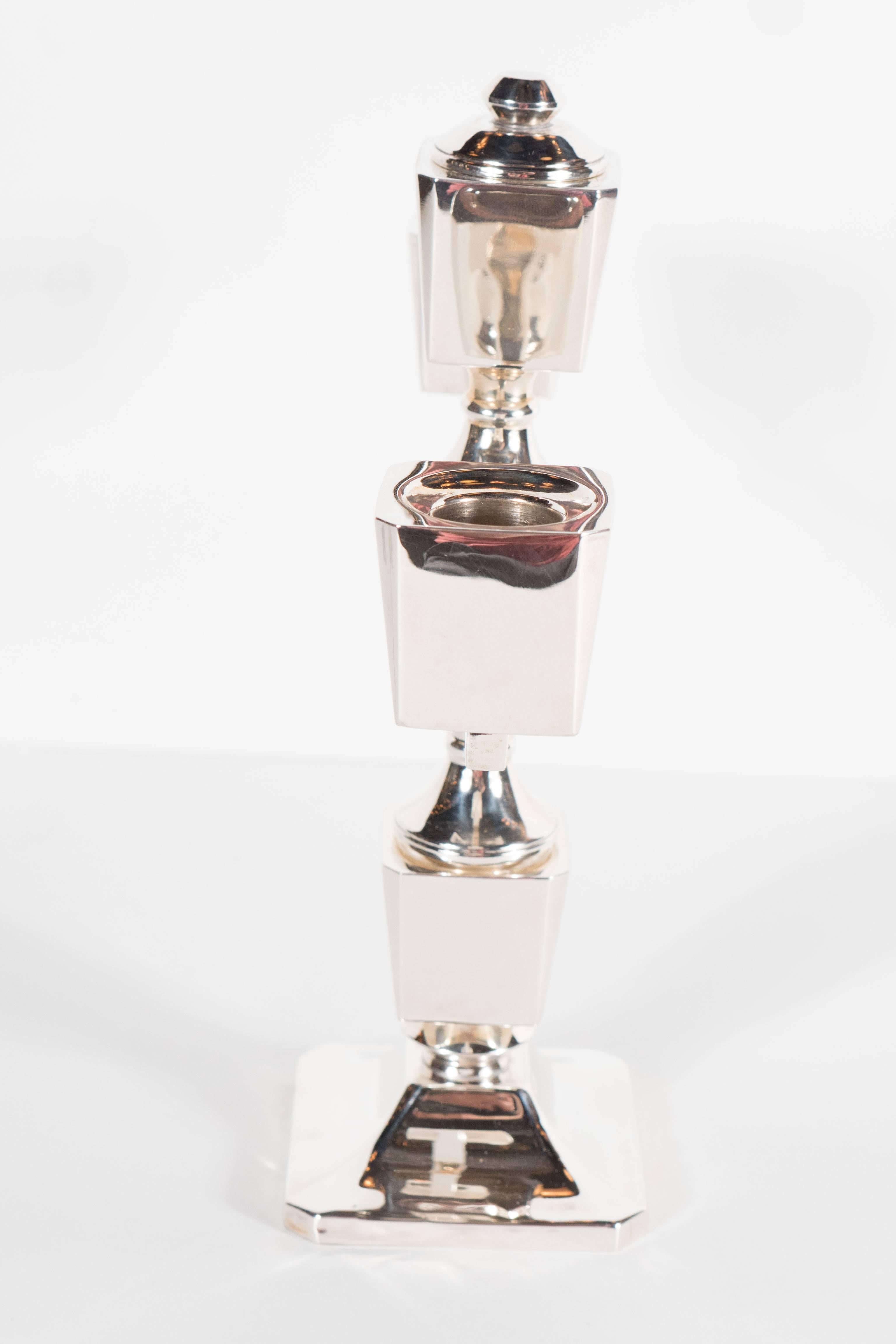 Mid-20th Century Gorgeous Pair of Art Deco Customizable / Adjustable Sterling Silver Candlesticks