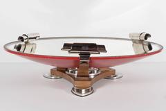 French Art Deco Scroll Form Centerpiece in Walnut, Nickeled Bronze and Mirror