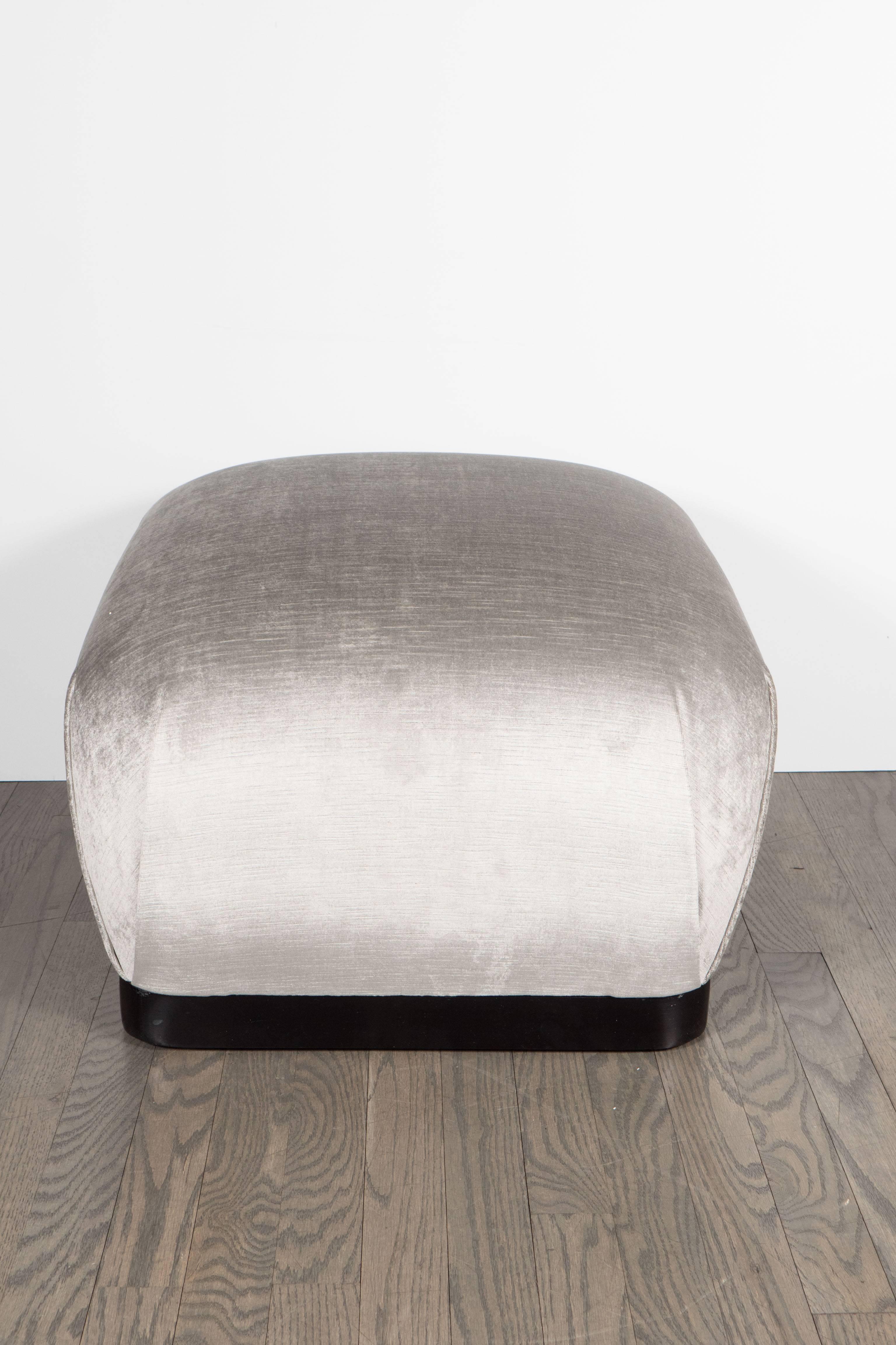 Souffle Ottoman in Smoked Platinum Velvet in the Manner of Karl Springer In Excellent Condition In New York, NY