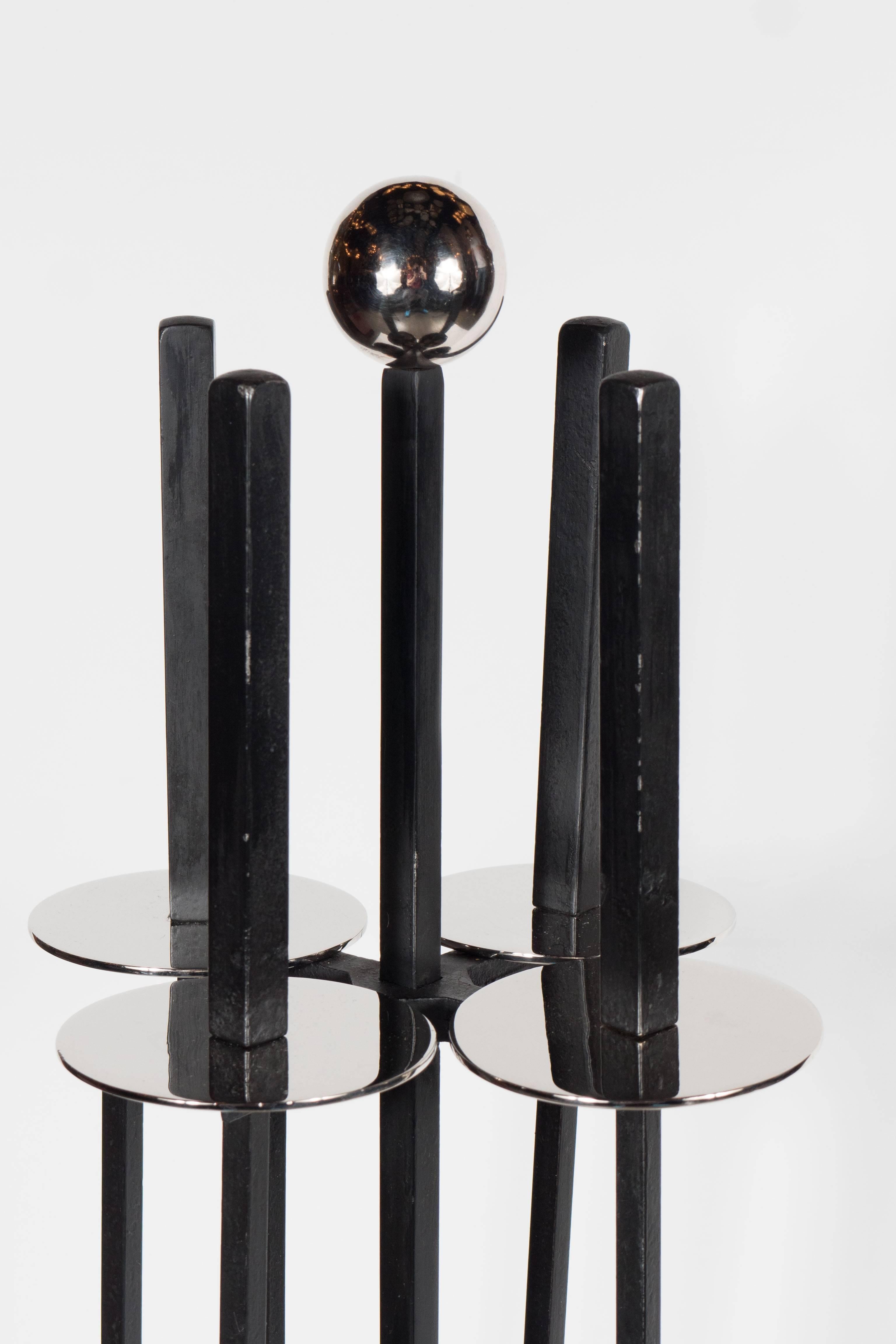American Mid-Century Modernist Fire Tool Set designed by Mel Bogart