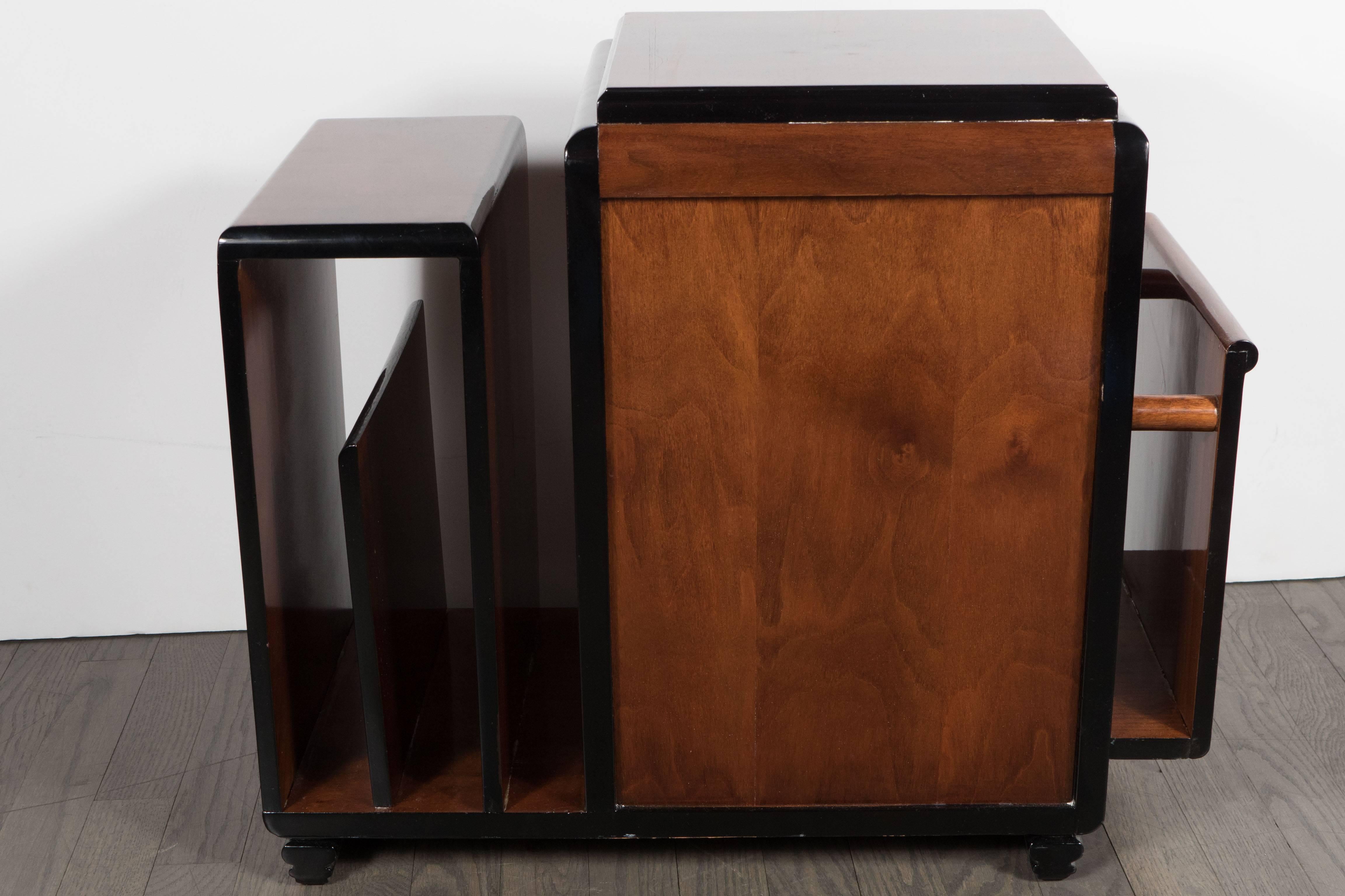 Art Deco Skyscraper Style Bookmatched Burled Walnut Magazine Stand/End Table In Excellent Condition In New York, NY