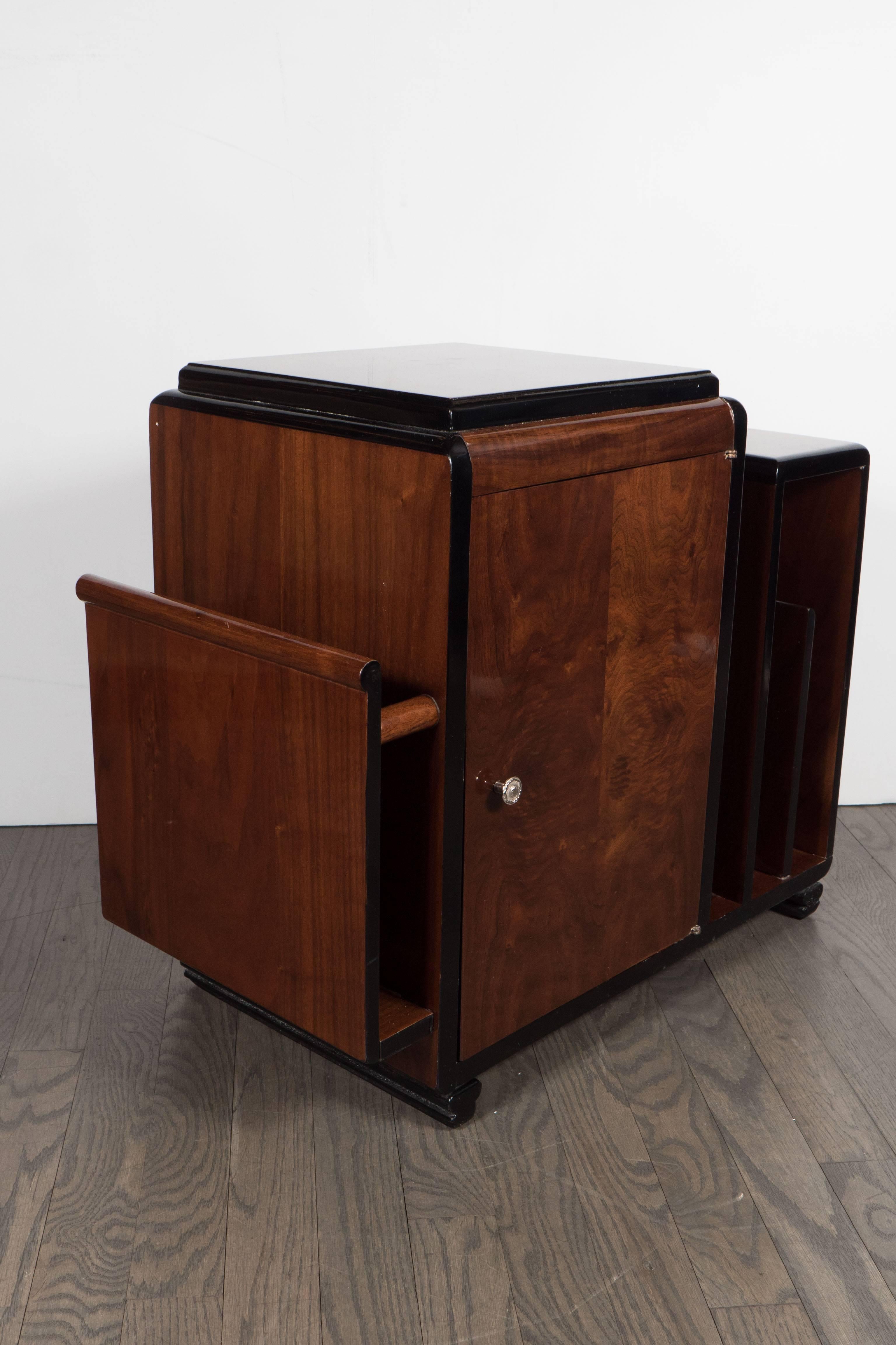 Art Deco Skyscraper Style Bookmatched Burled Walnut Magazine Stand/End Table 4