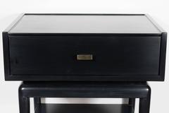 Pair of Mid-Century Modernist Ebonized Walnut Nightstands with Shelf and Drawer