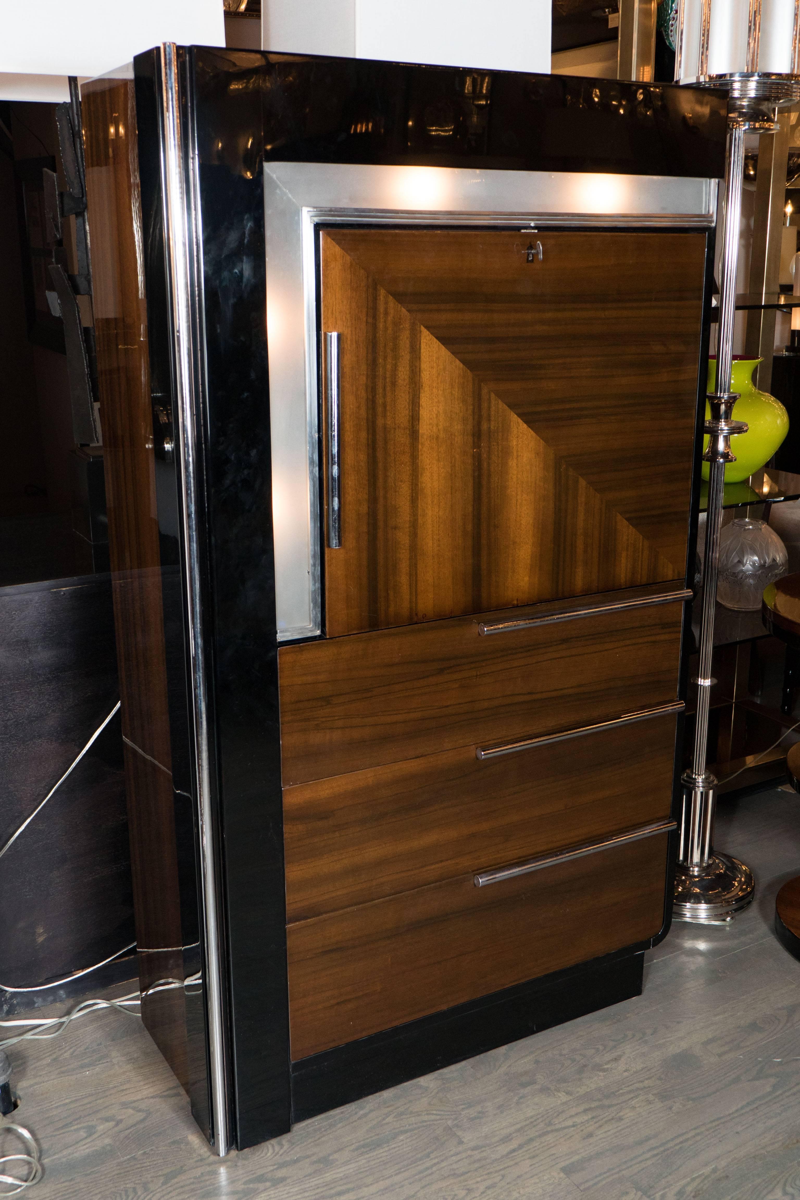 Art Deco Bar Cabinet in Walnut and Black Lacquer in the Manner of Donald Deskey 3