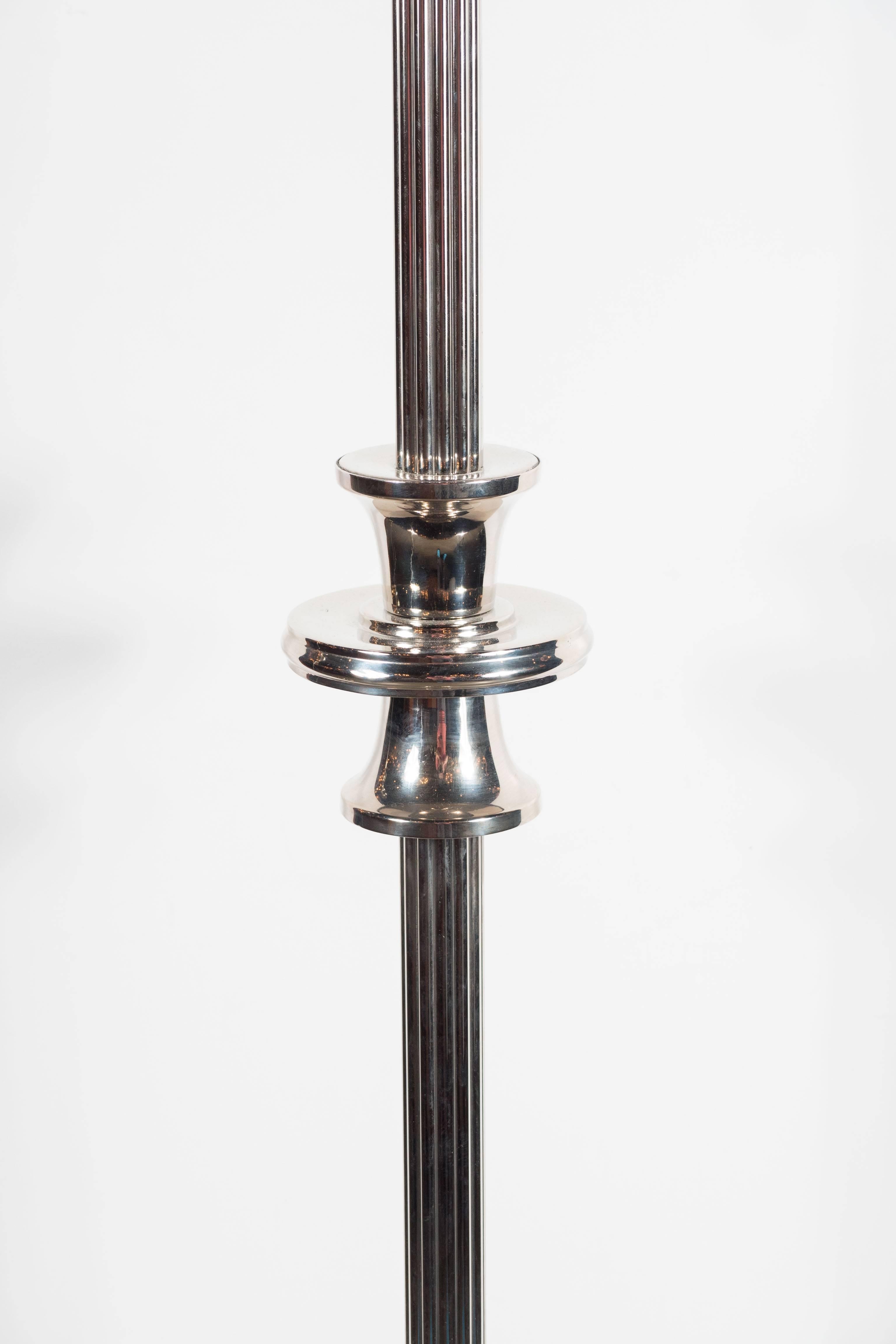 American Pair of Art Deco Movie Theatre Lobby Floor Lamps in Polished Nickel and Aluminum