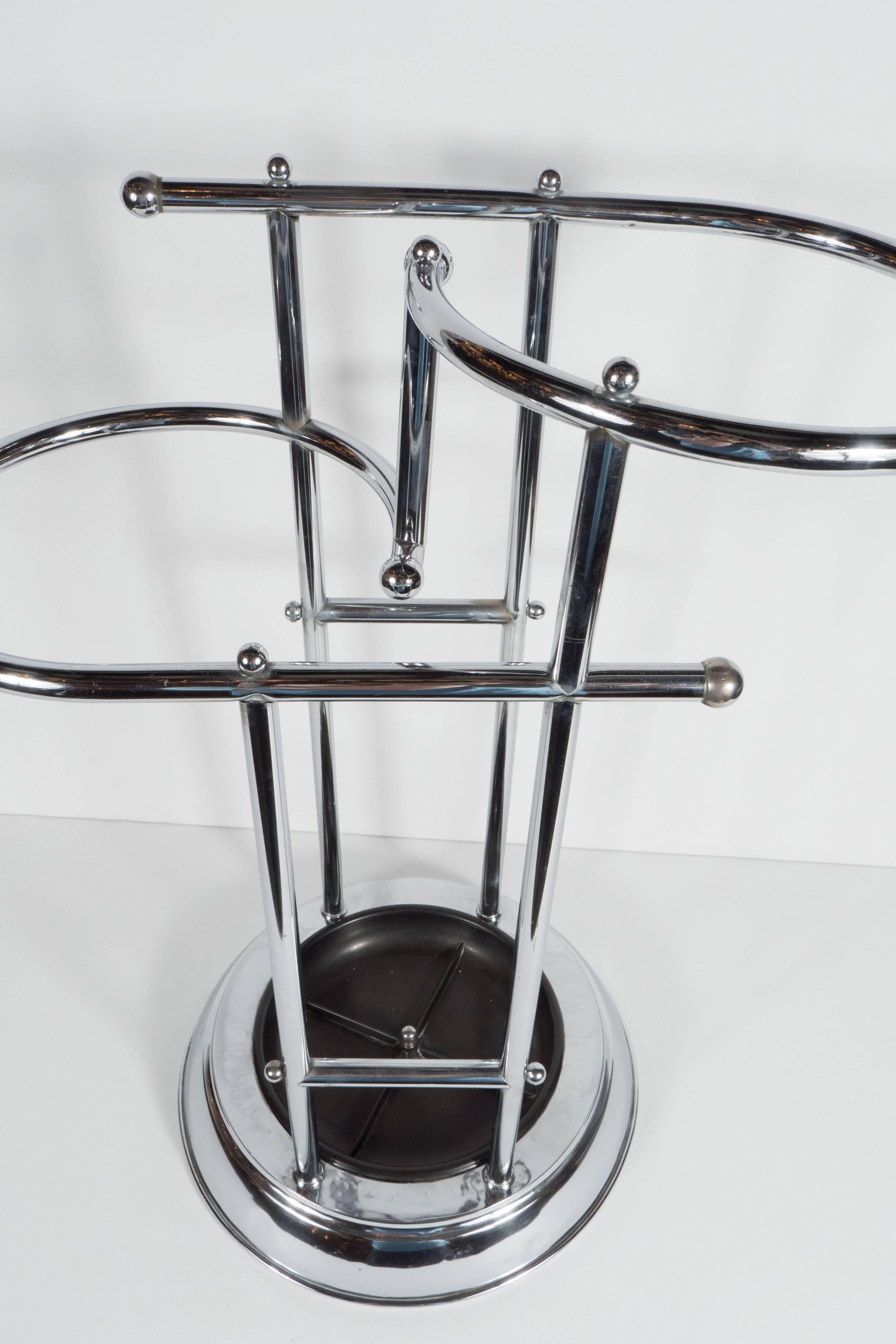 French Art Deco Machine Age Umbrella Stand in Chrome and Bakelite