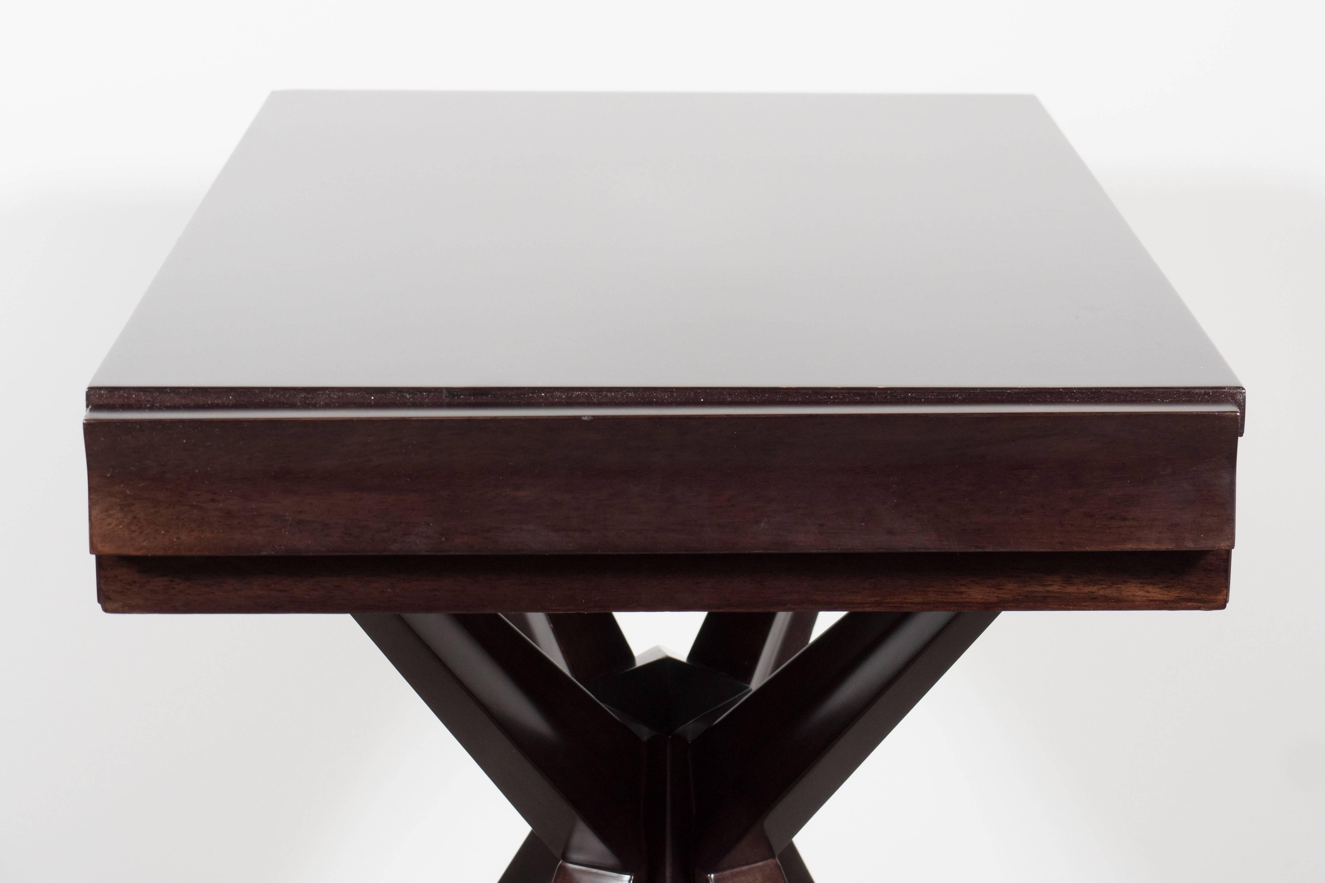 Mid-Century Modern Mid-Century Splayed Leg X-Base Sculptural End Table in Ebonized Walnut