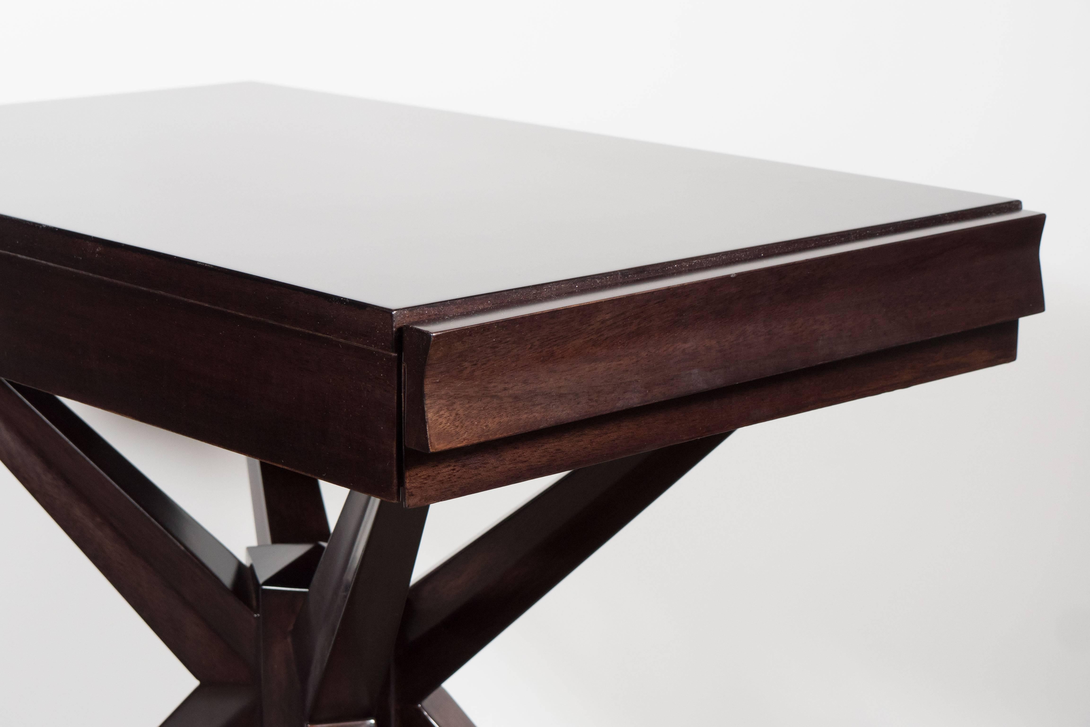 Mid-20th Century Mid-Century Splayed Leg X-Base Sculptural End Table in Ebonized Walnut