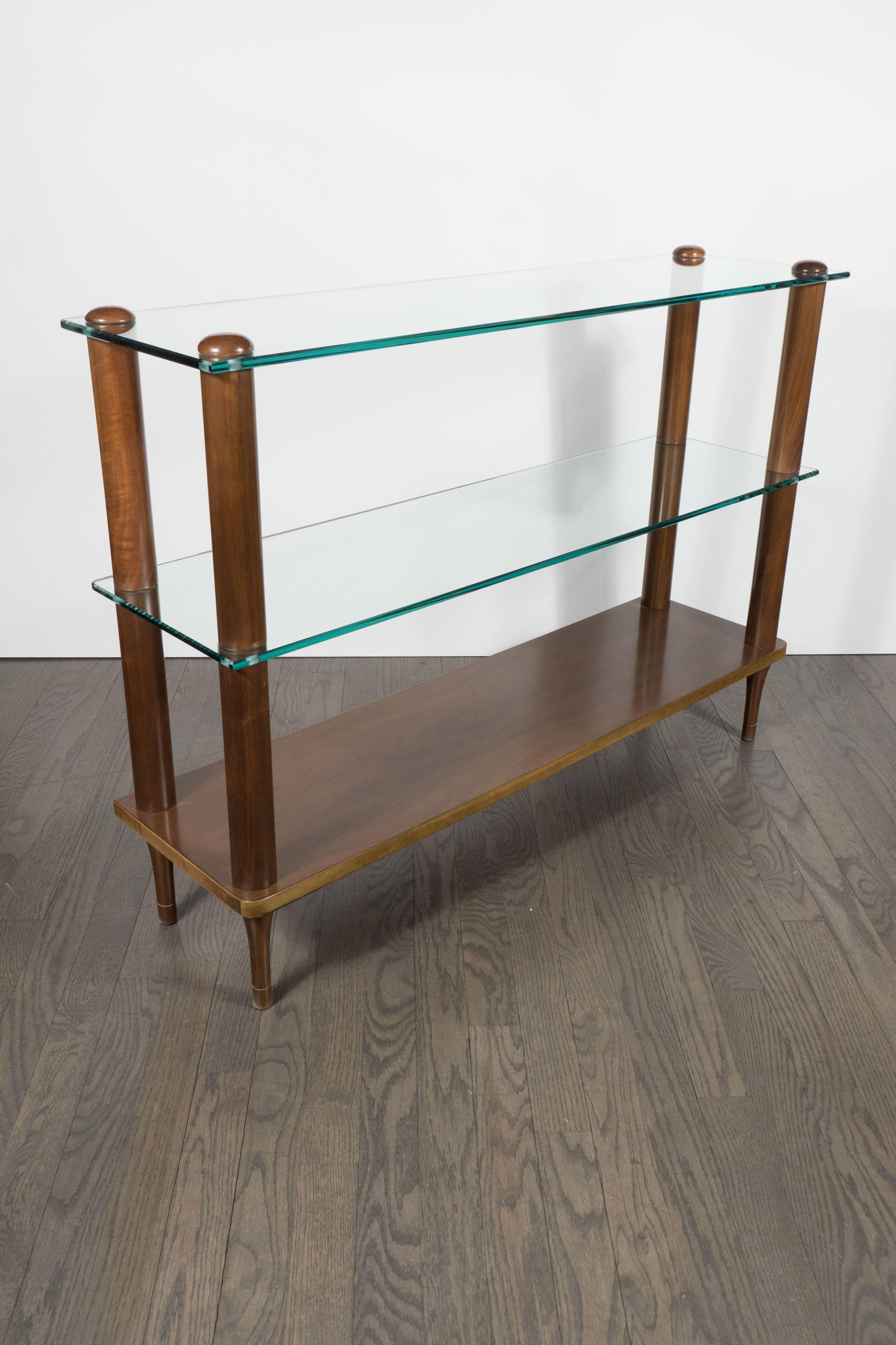 Art Deco Streamlined Glass and Walnut Shelf Trio by Gilbert Rohde In Excellent Condition In New York, NY