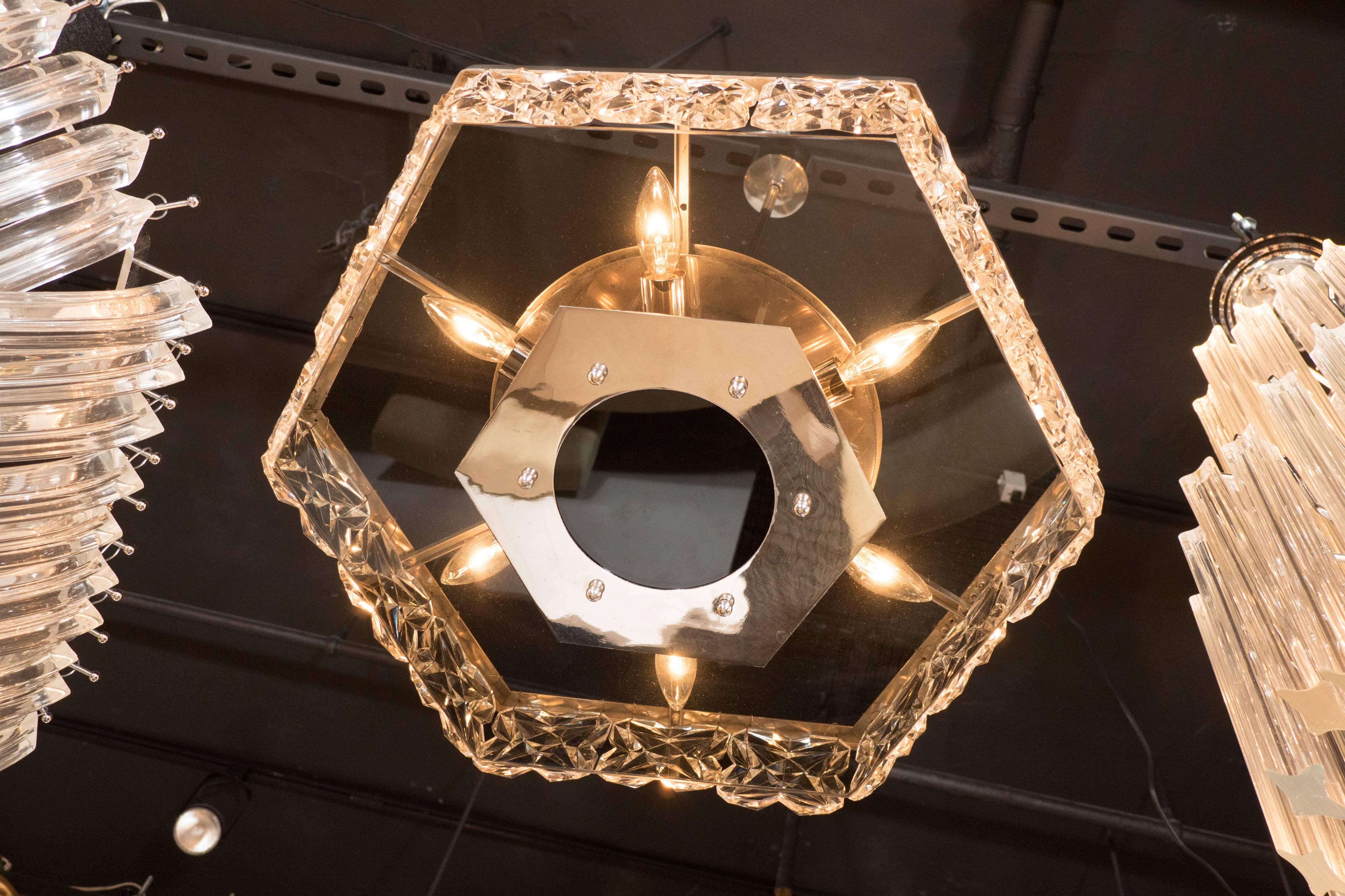 Mid-Century Modernist Faceted Crystal Hexagonal Chandelier by Kinkeldey For Sale 2