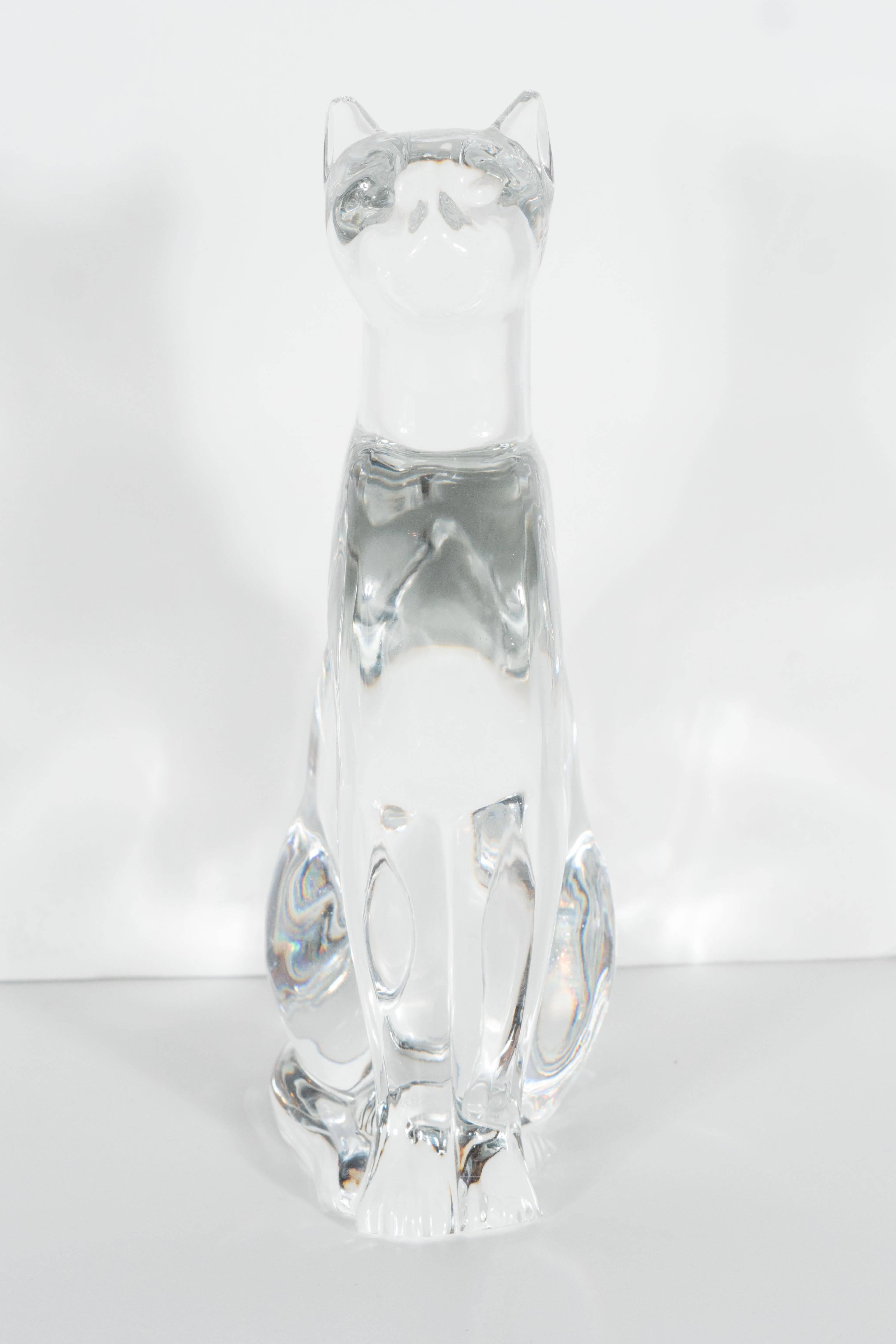 Late 20th Century Baccarat Glass Paperweight of an Egyptian Cat