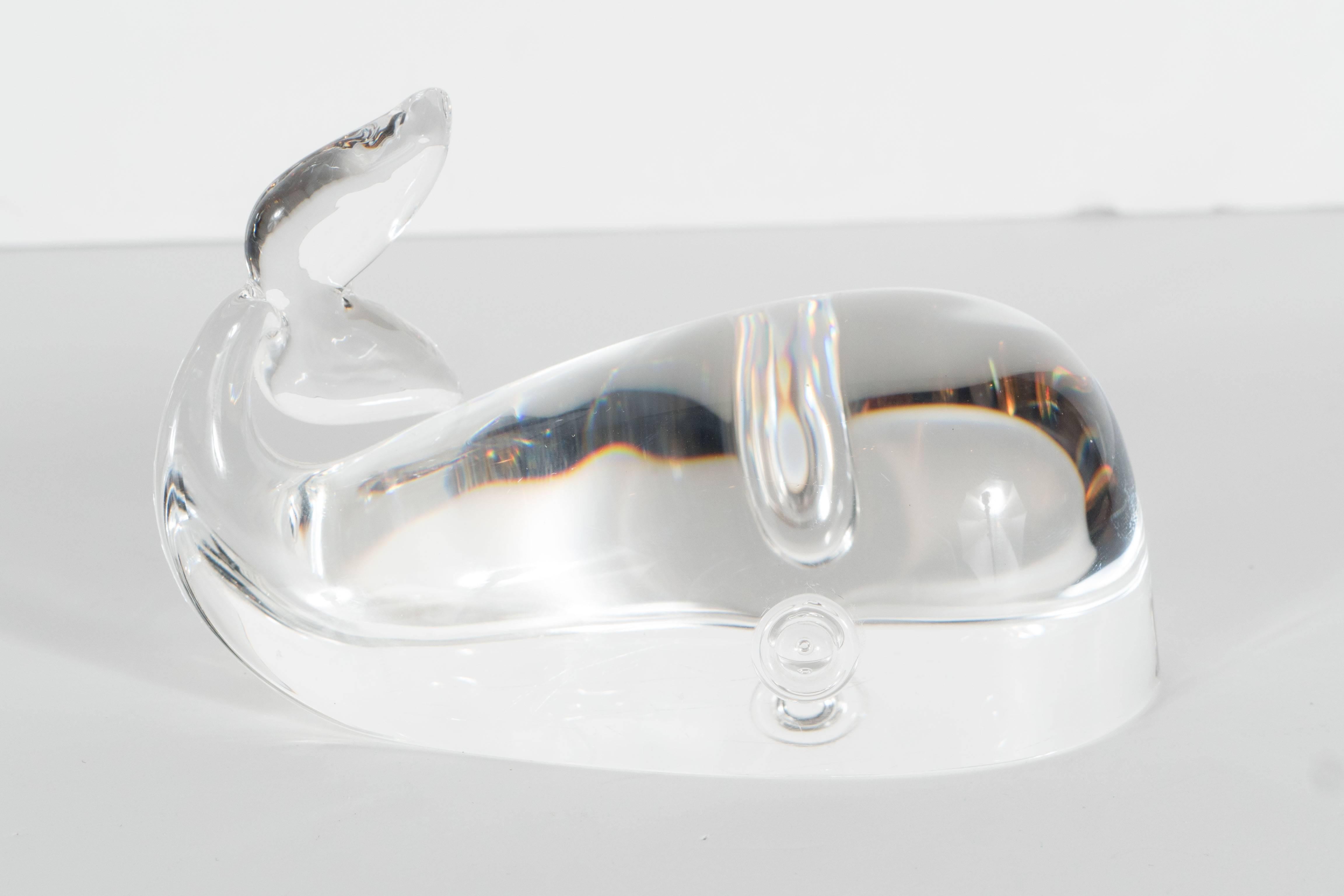 Mid-Century Modern Mid-Century Handblown Steuben Glass Whale Designed by Lloyd Atkins, 1956