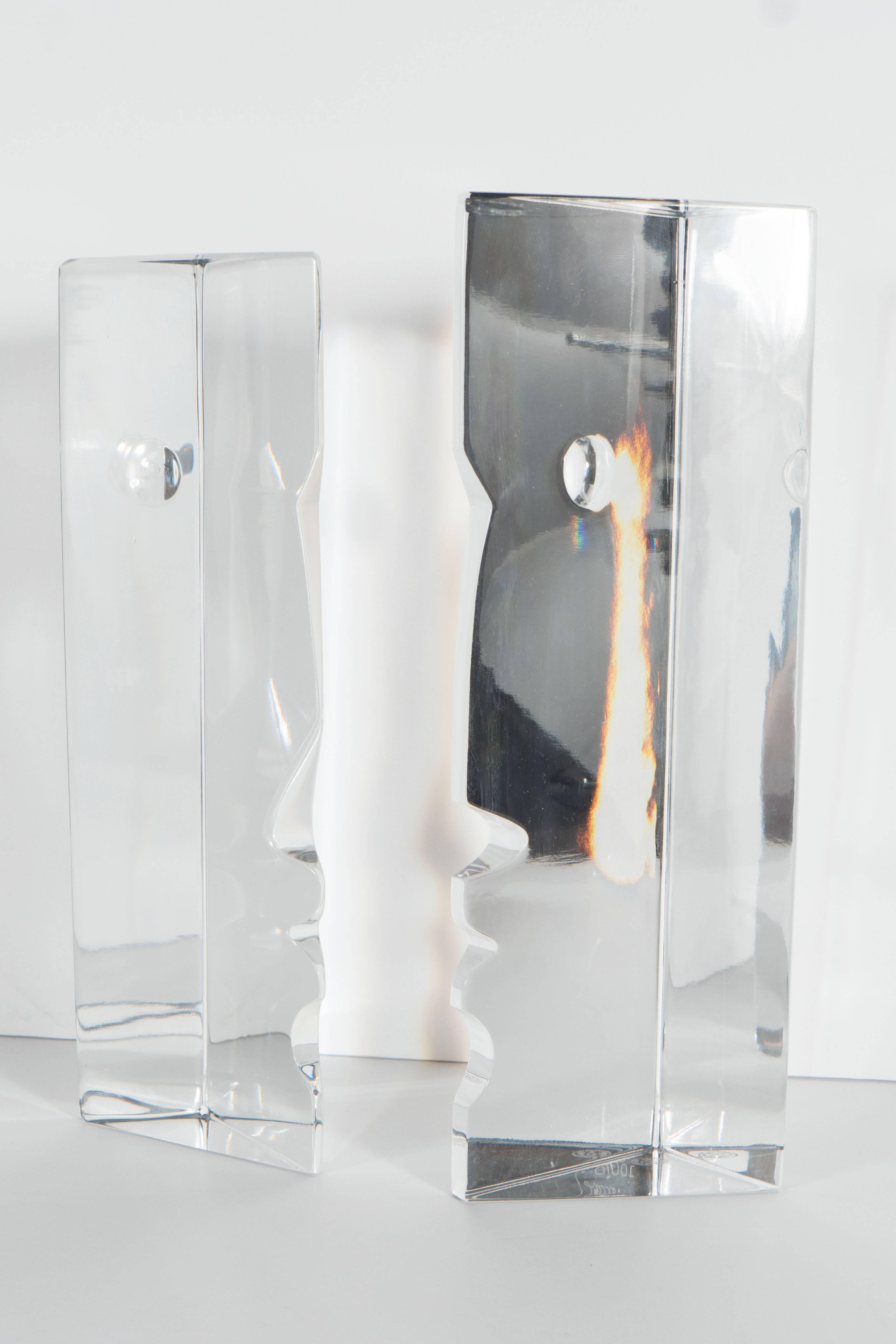 French Pair of Stunning Mid-Century Baccarat Crystal Face Bookends Designed by R.Rigot