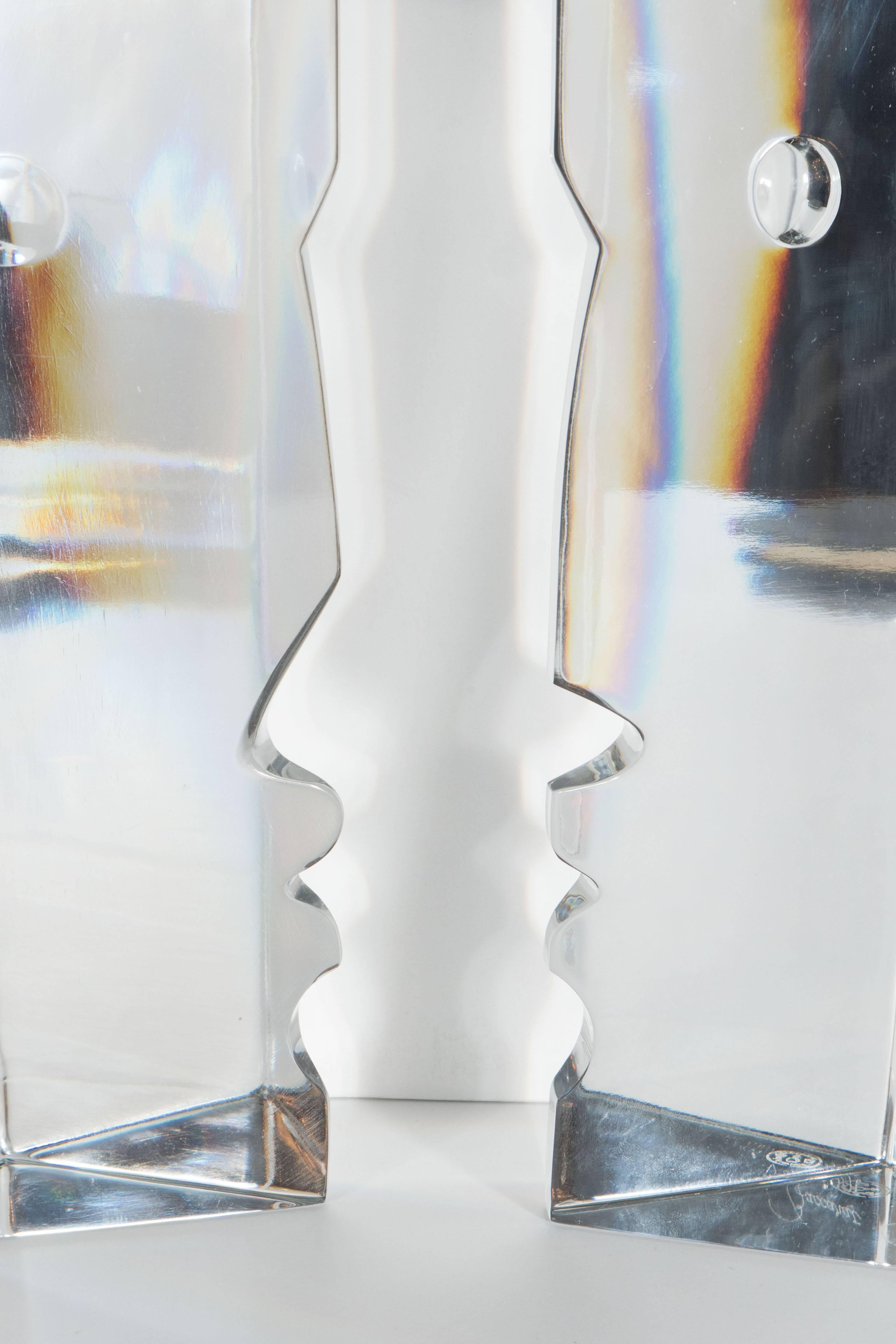 Pair of Stunning Mid-Century Baccarat Crystal Face Bookends Designed by R.Rigot 1