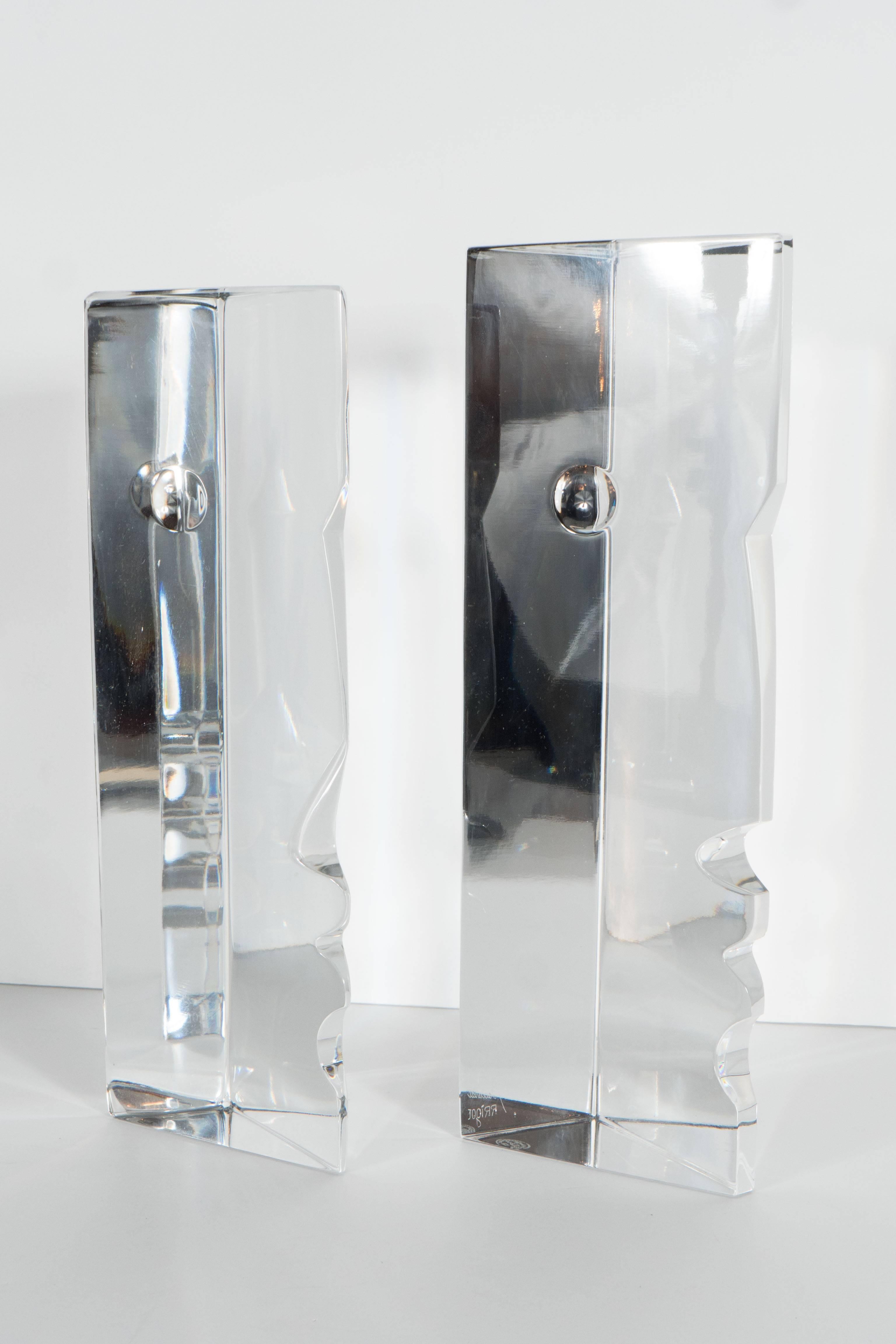 Pair of Stunning Mid-Century Baccarat Crystal Face Bookends Designed by R.Rigot 2