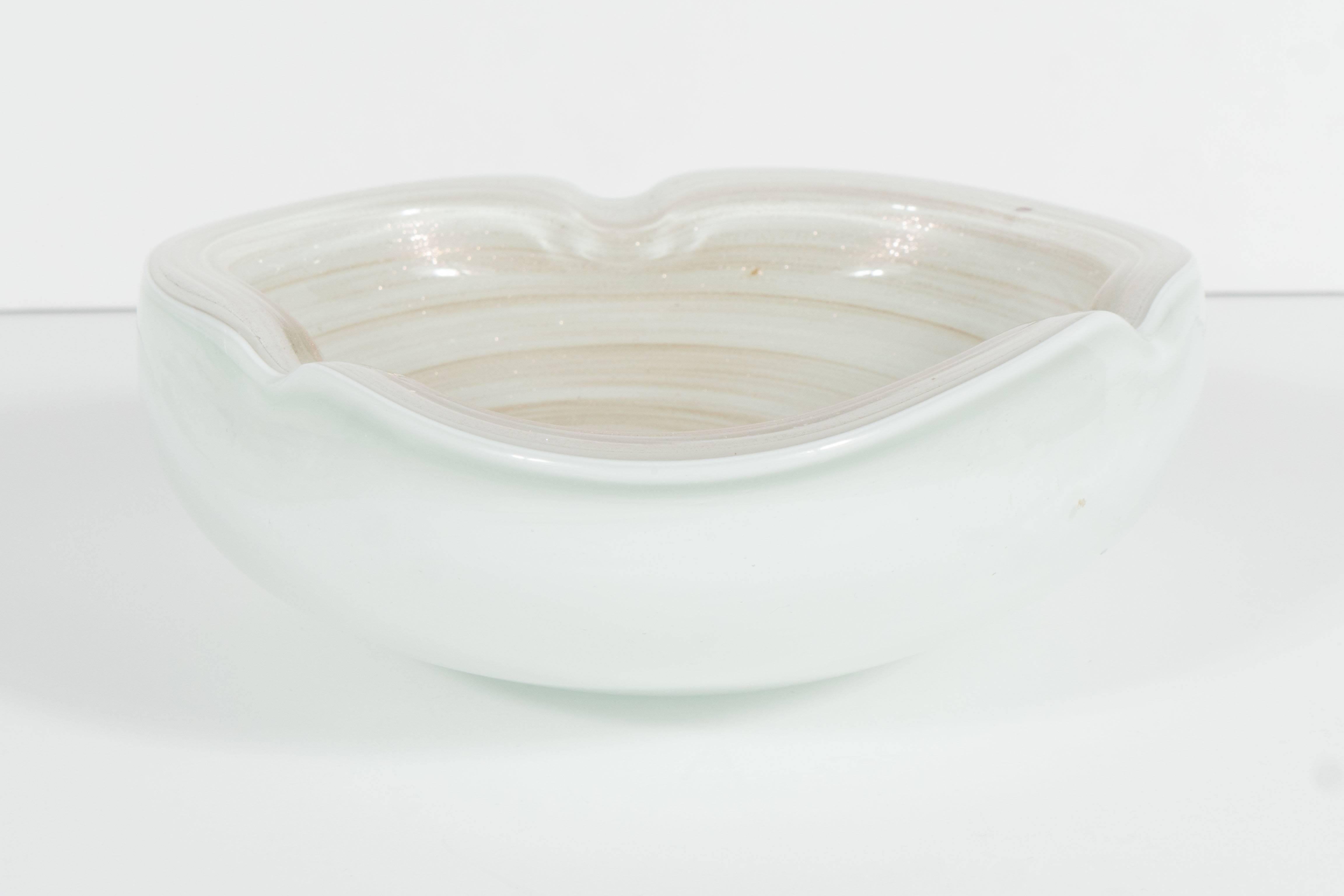 Mid-Century Modern Handblown Murano Glass Ashtray in Hues of Ivory and Cream