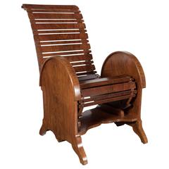 French Art Deco Bookmatched Burled Walnut Adjustable Chair with Slatted Design