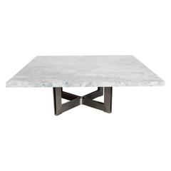 Mid-Century Modernist Industrial Steel X-Base Cocktail Table with Marble Top 5