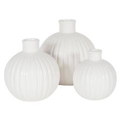 Gorgeous Set of Three Reeded Crème Ceramic Vases by Tiffany & Co