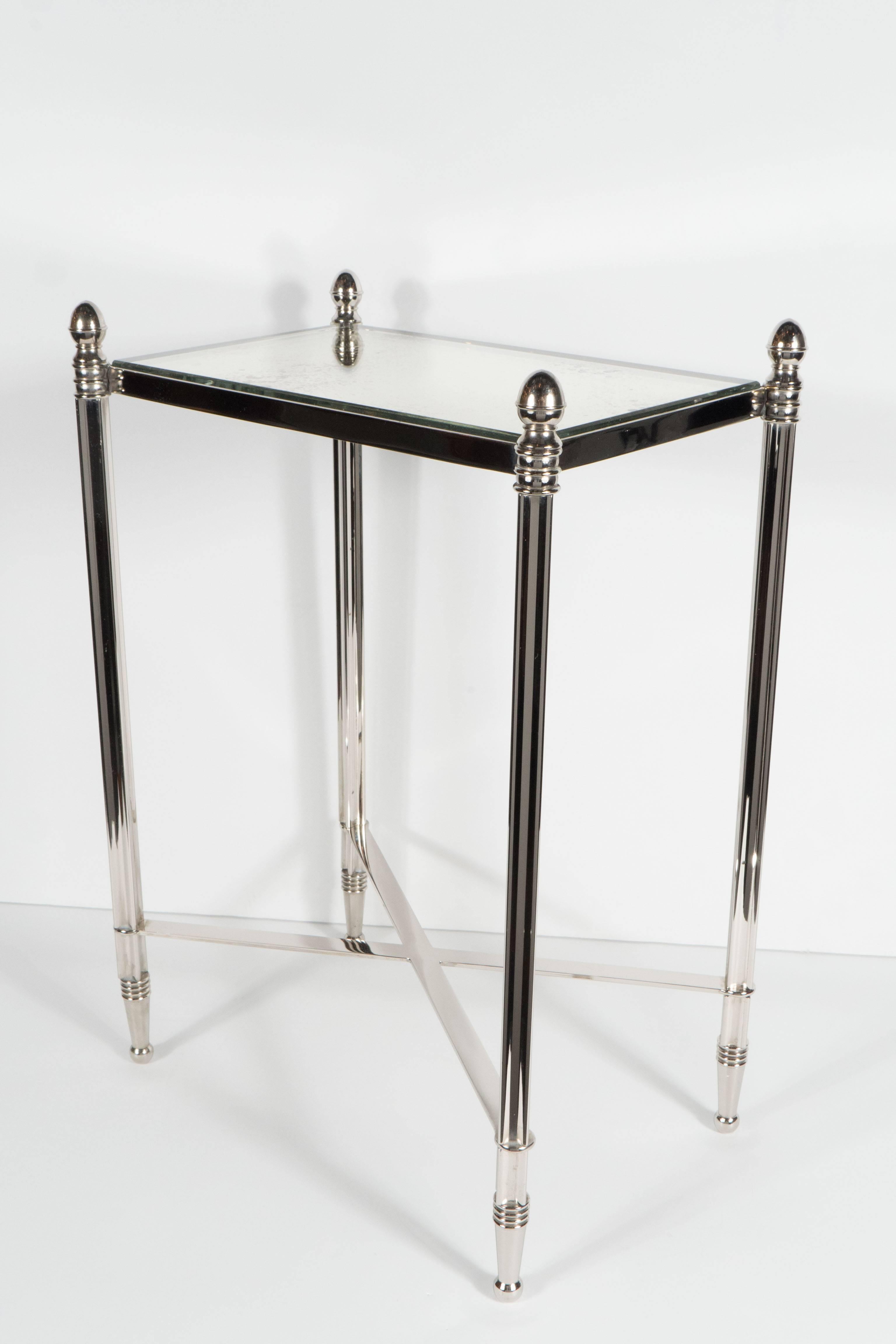 Mid-Century Pair of Drinks Tables in the Manner of Jansen in Polished Nickel In Excellent Condition In New York, NY
