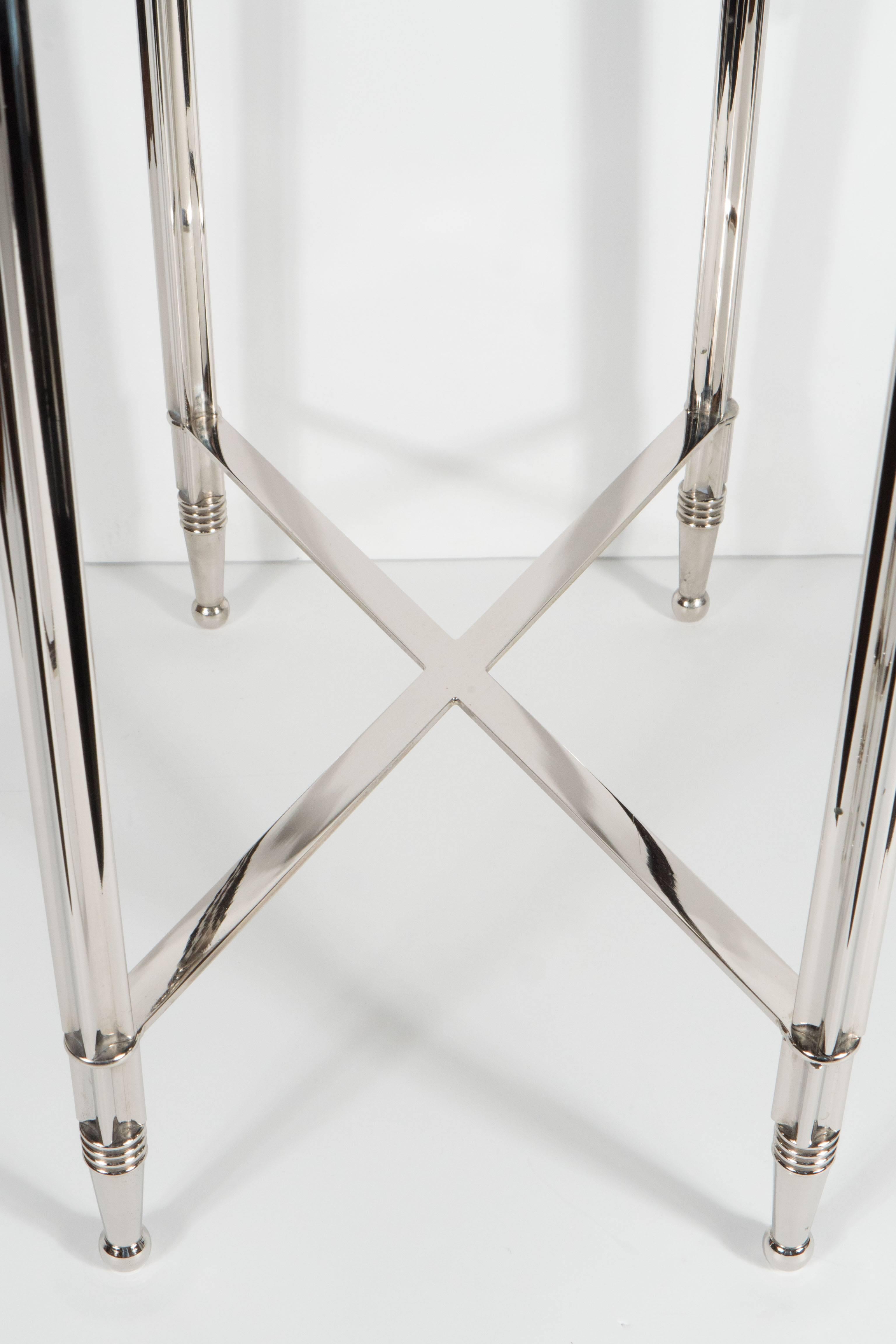 Mid-Century Modern Mid-Century Pair of Drinks Tables in the Manner of Jansen in Polished Nickel