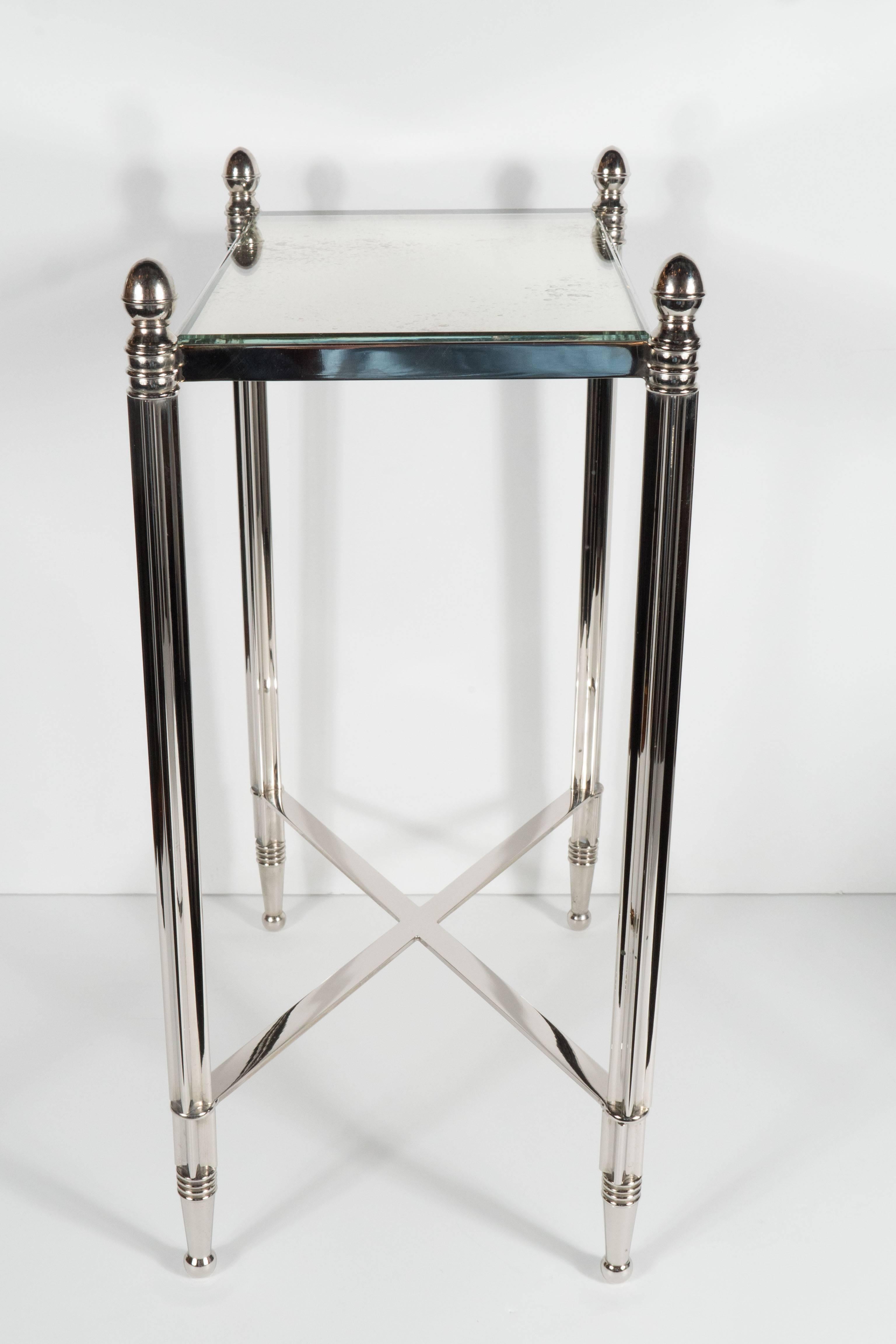 Mid-20th Century Mid-Century Pair of Drinks Tables in the Manner of Jansen in Polished Nickel