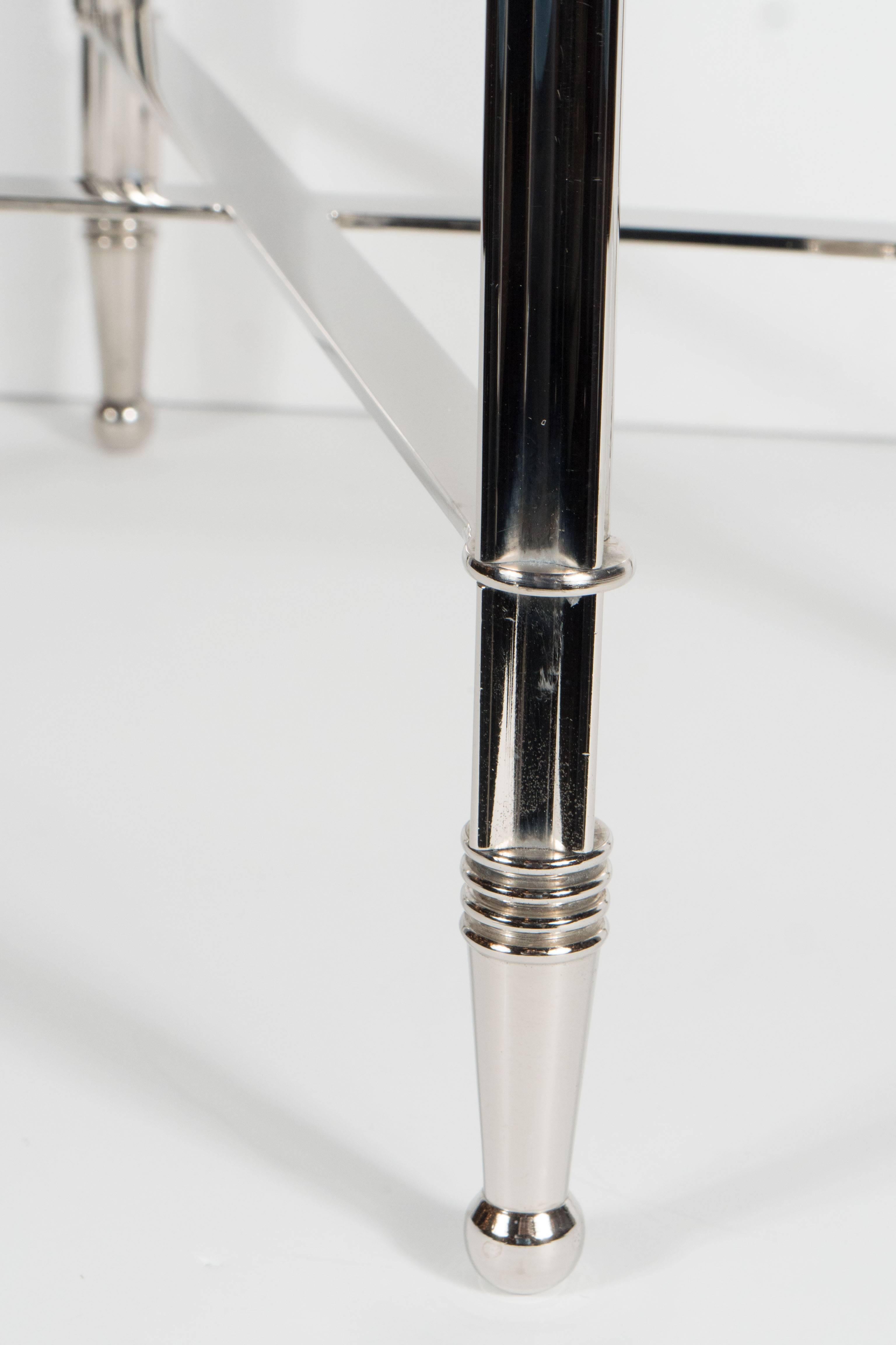 French Mid-Century Pair of Drinks Tables in the Manner of Jansen in Polished Nickel