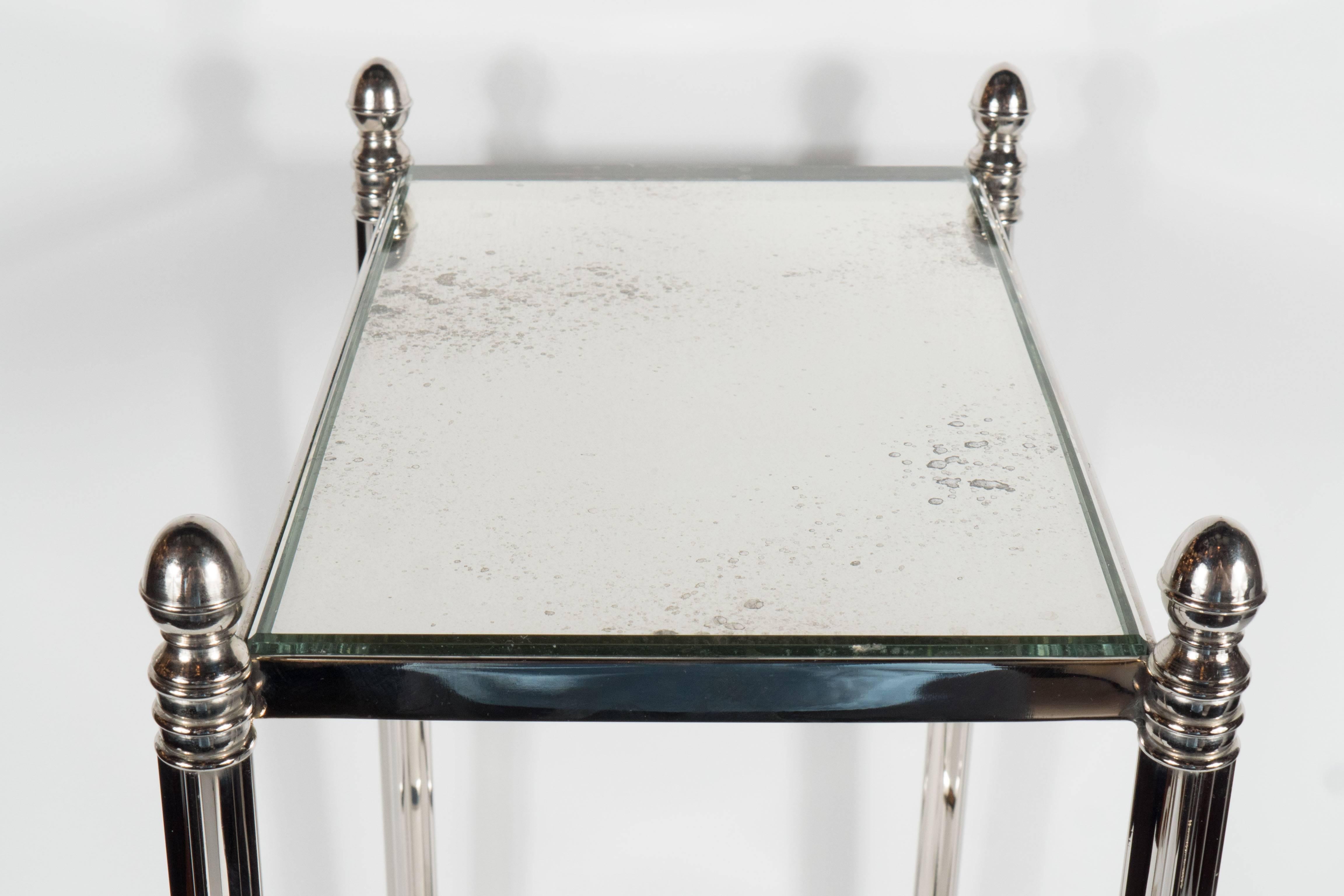 Mid-Century Pair of Drinks Tables in the Manner of Jansen in Polished Nickel 1